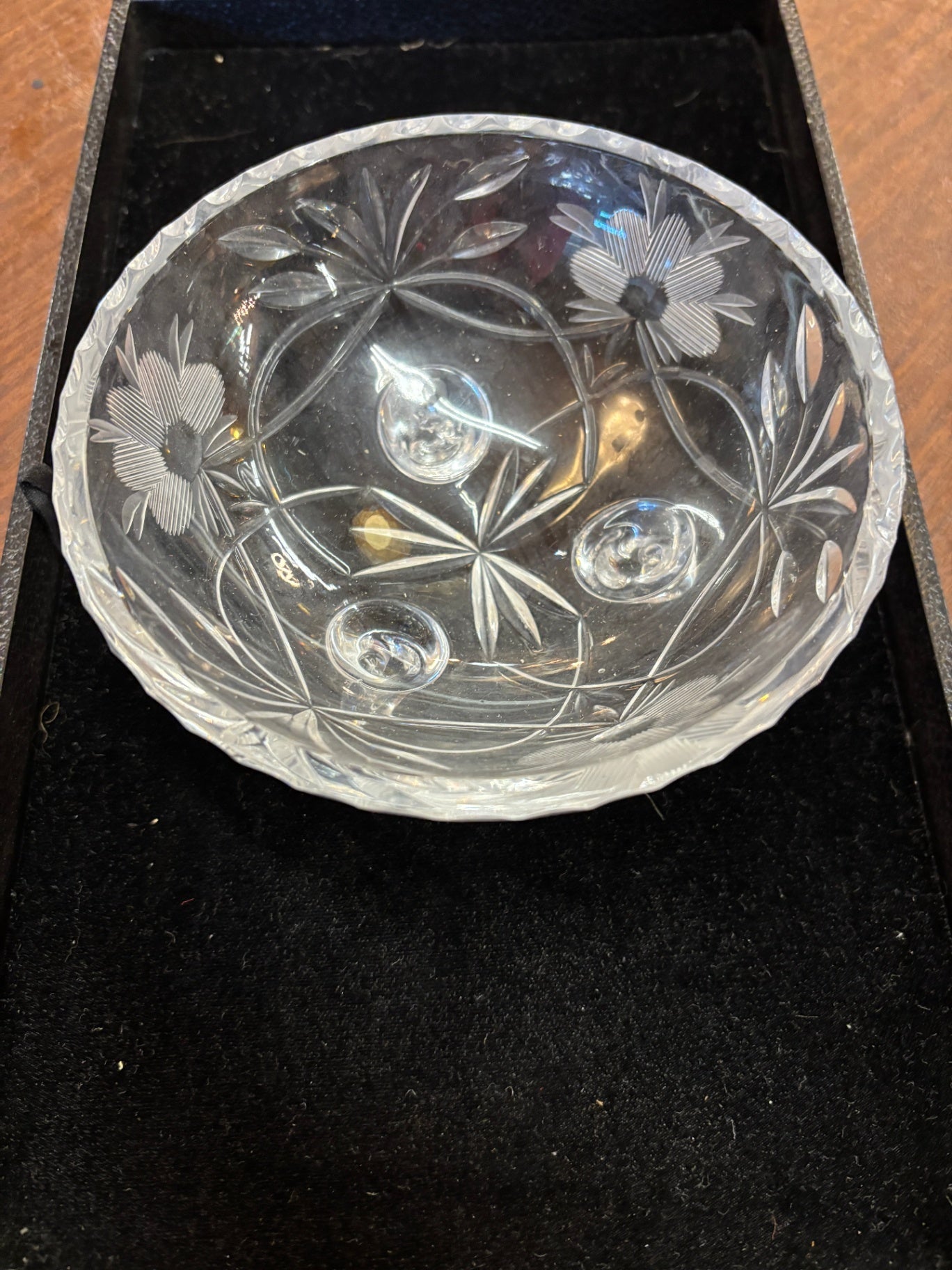 Vintage Etched  Hand Cut Crystal Bowl