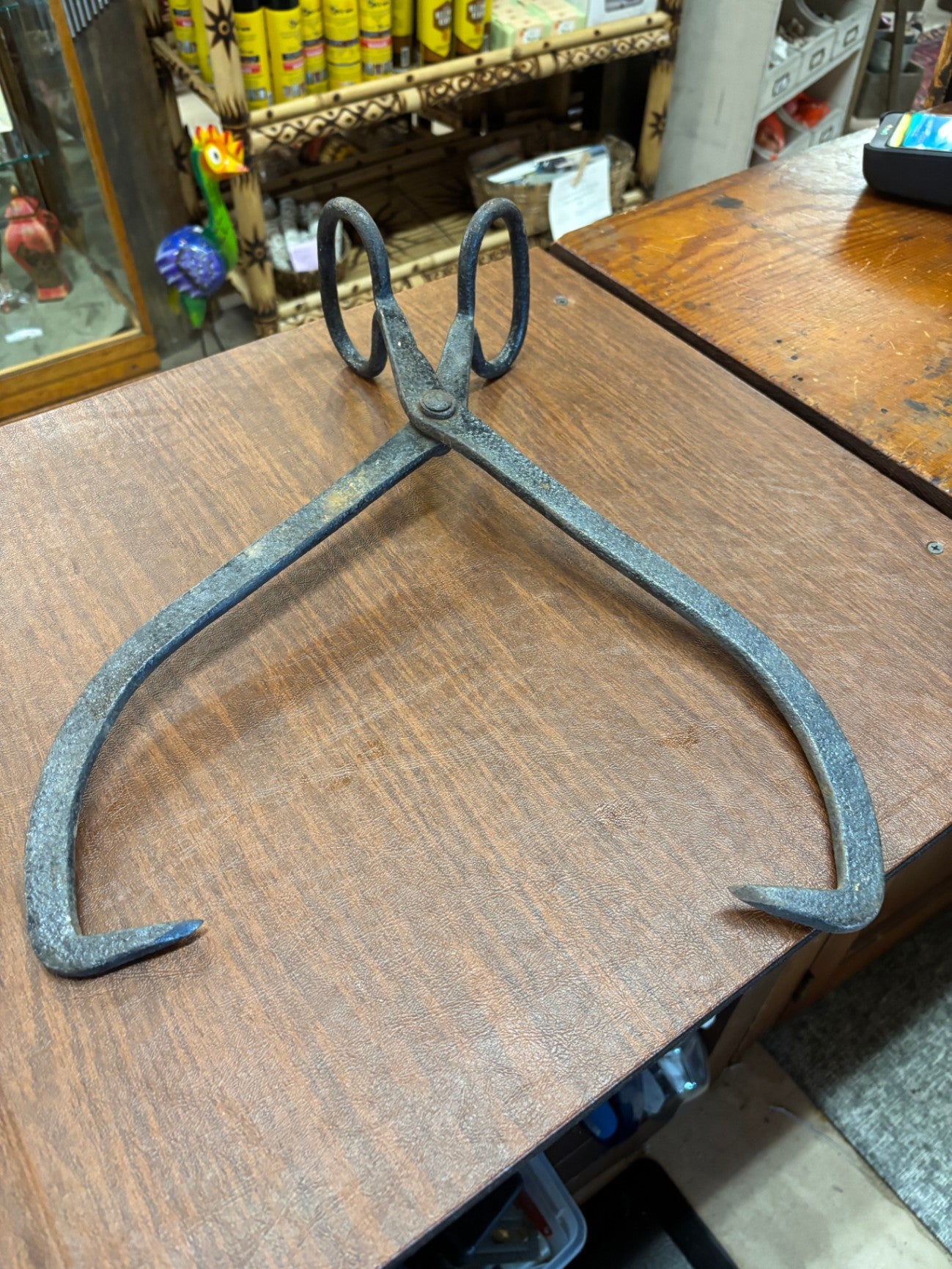 Antique Large Original Hand Forged Heavy Iron Block Ice Tongs ~ In working Cond.