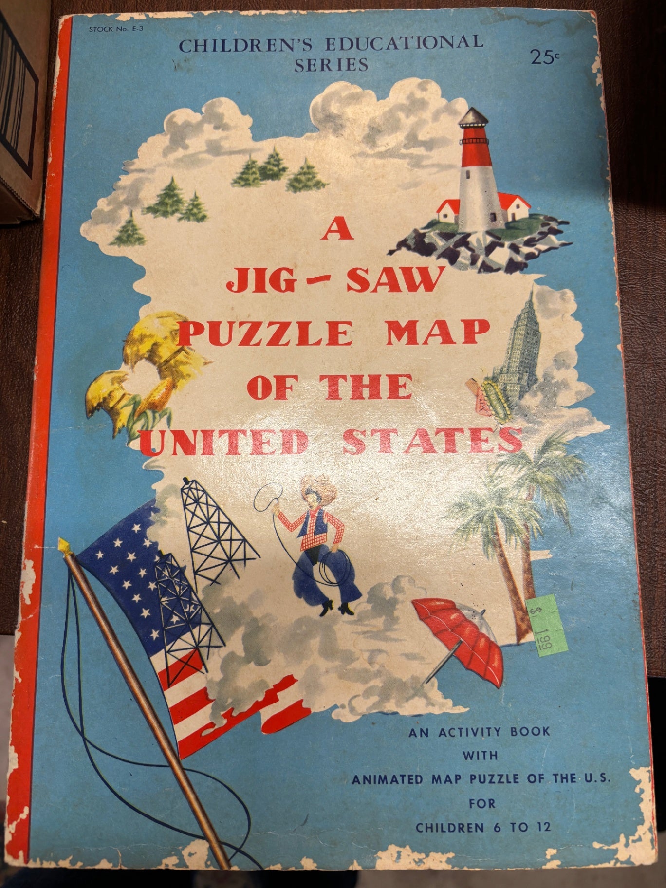 jig-saw puzzle map of united states children’s educational series Jigsaw Vintage