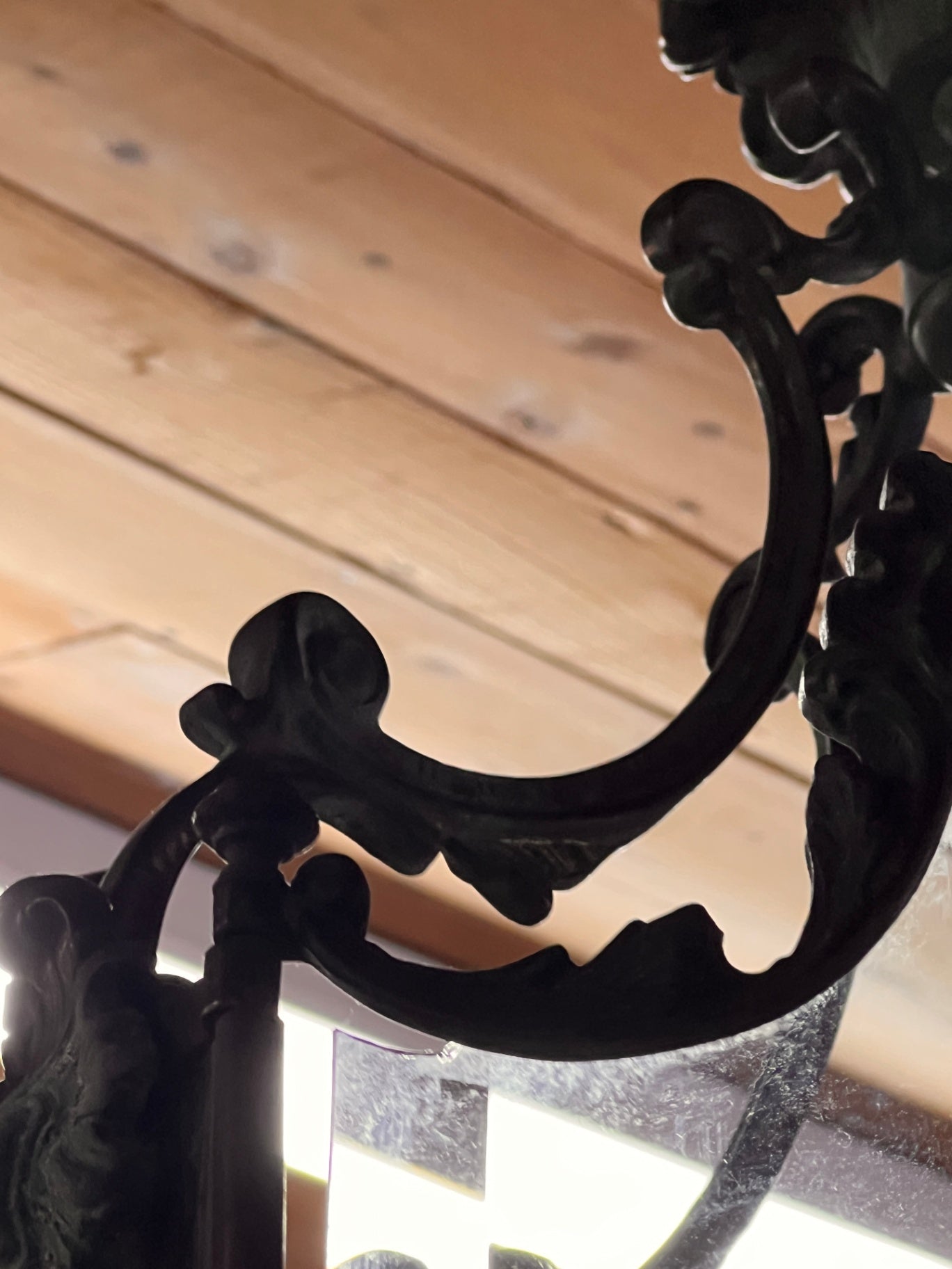 Antique French Rococo Revival Solid Bronze Hall Lantern Chandelier with Beveled Glass Panels