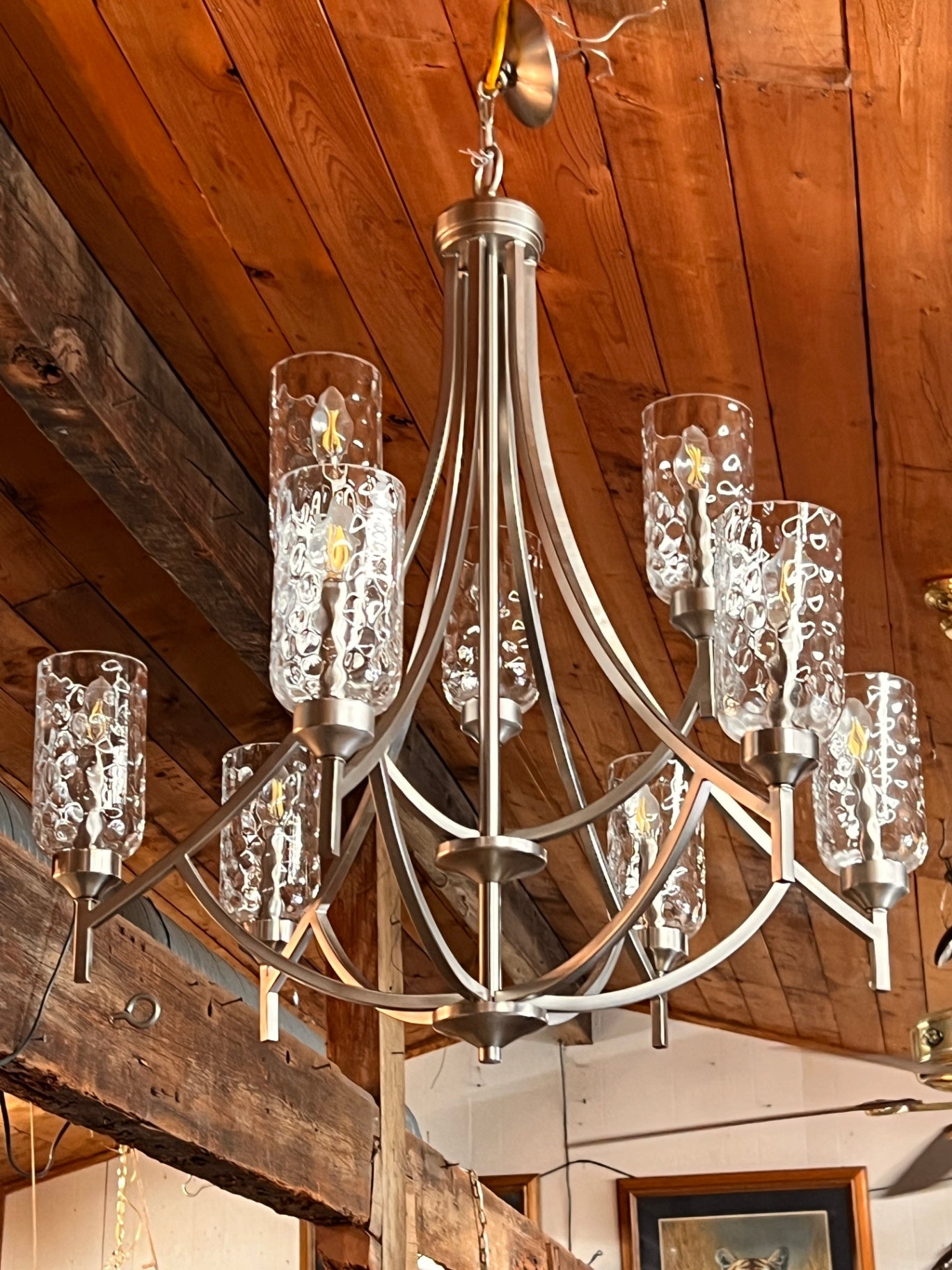 allen + roth Latchbury 9 -Light Brushed Nickel Textured glass Mixed material Chandelier