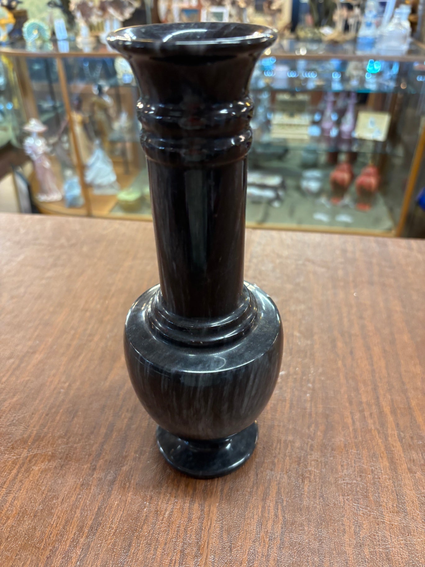 Vintage Black Stone Onyx Marble 9 in Vase