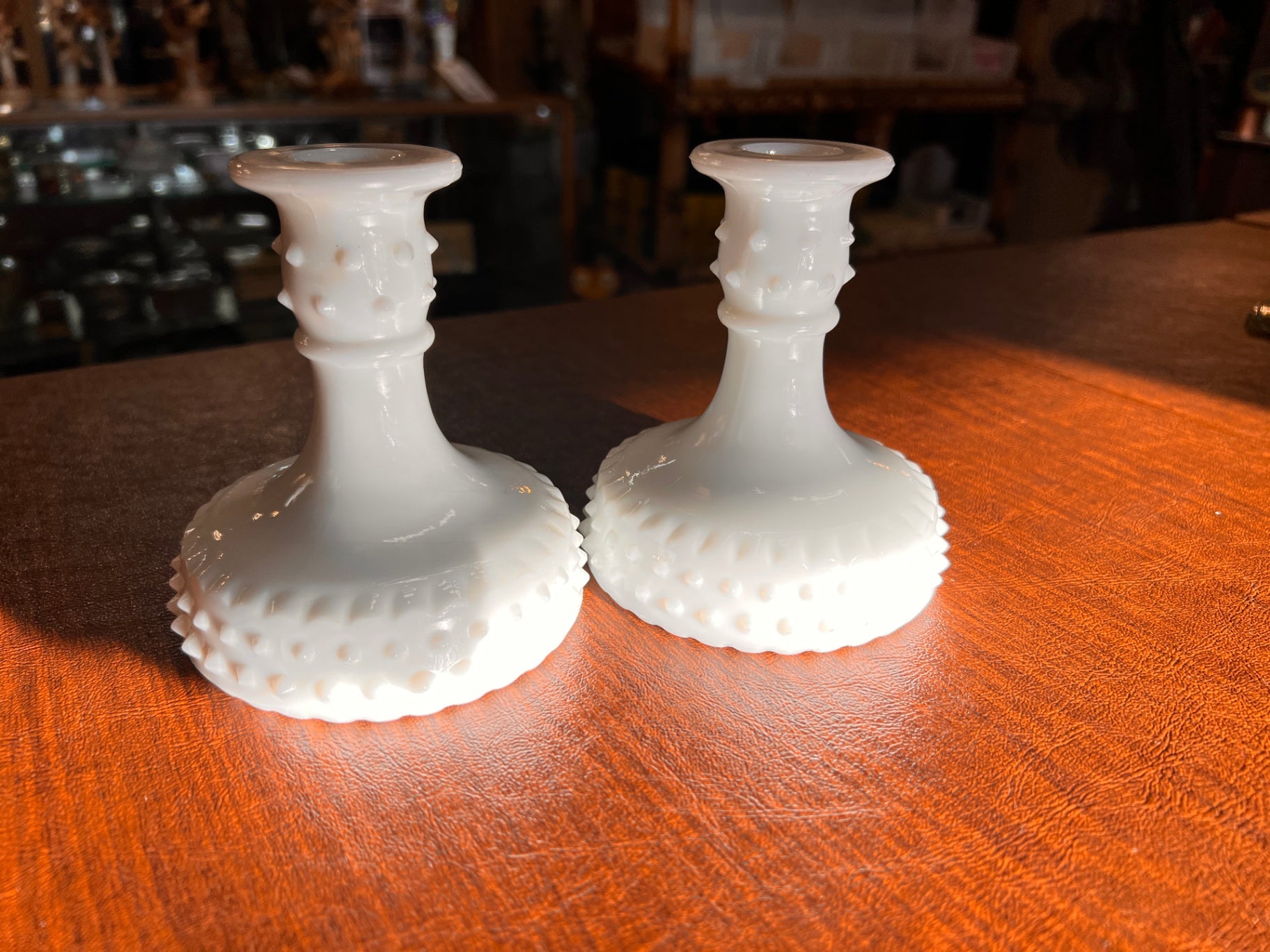 Vtg HTF Gorham Milk Glass Hob Nail Hobnail Candle Stick Holder Pair Home Decor