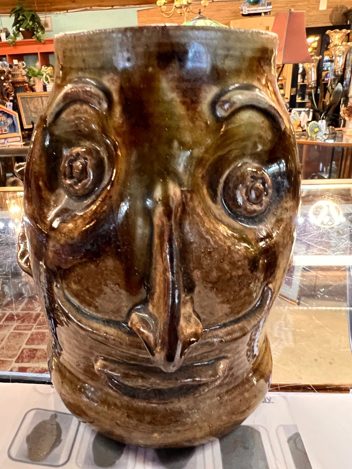 Rodney Leftwich North Carolina Folk Art Face Jug – Handcrafted Southern Stoneware Pottery Sculpture