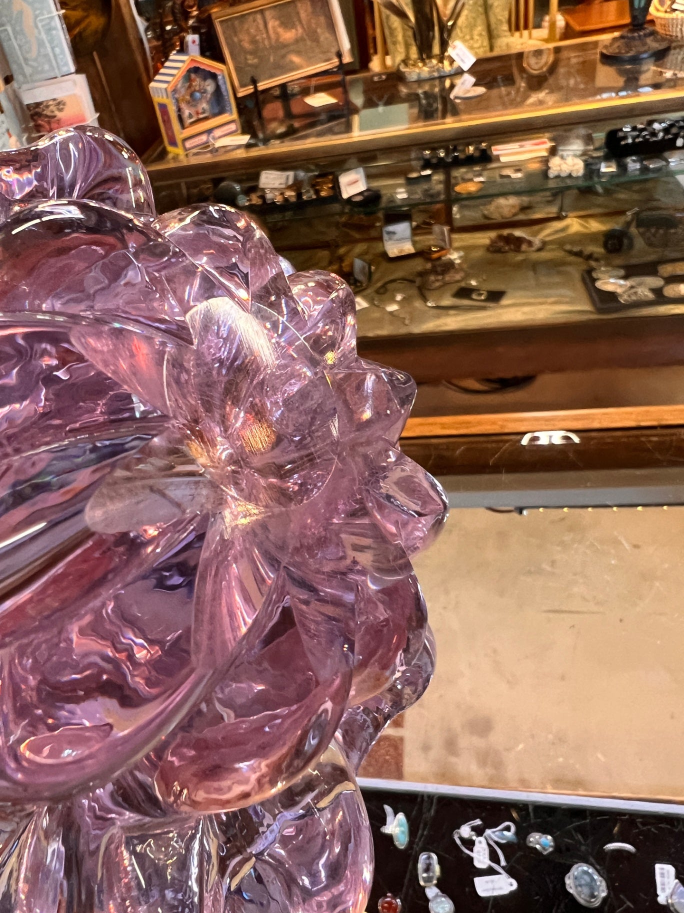 Vintage Tiffin Amethyst Glass Bowl 8” – 10 Rib Optic Ruffled Crystal Centerpiece