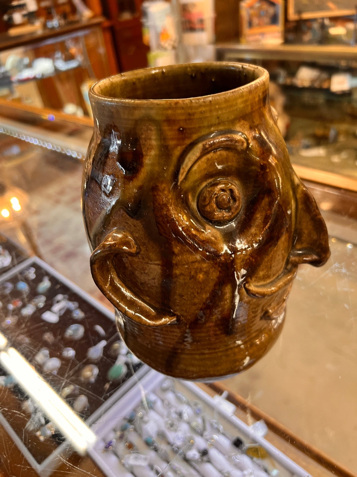 Rodney Leftwich North Carolina Folk Art Face Jug – Handcrafted Southern Stoneware Pottery Sculpture