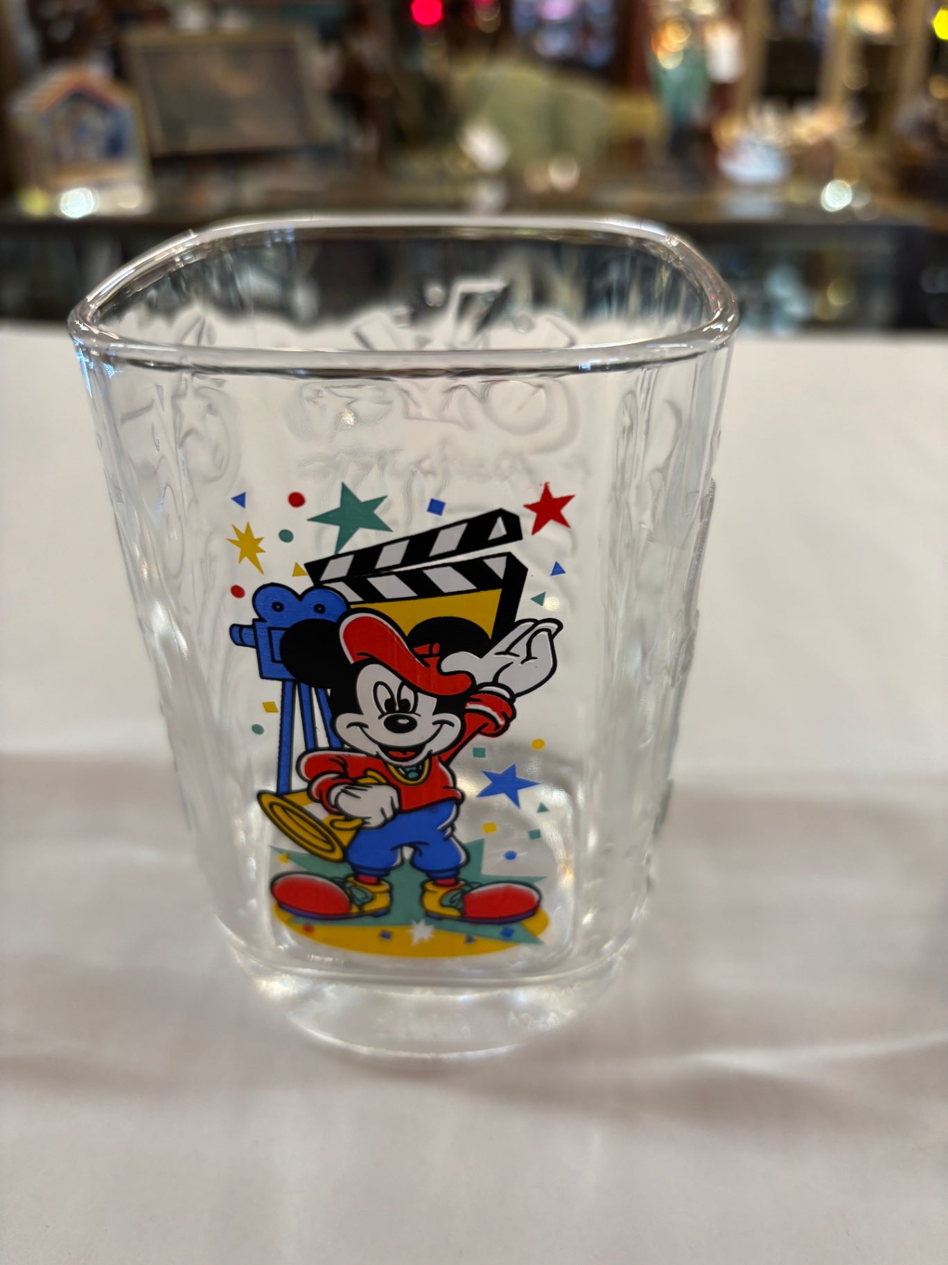 Walt Disney 2000 Epcot and Disney Studio Sorcerer's Apprentice Square Old Fashion Glass McDonald's Collectible Glass