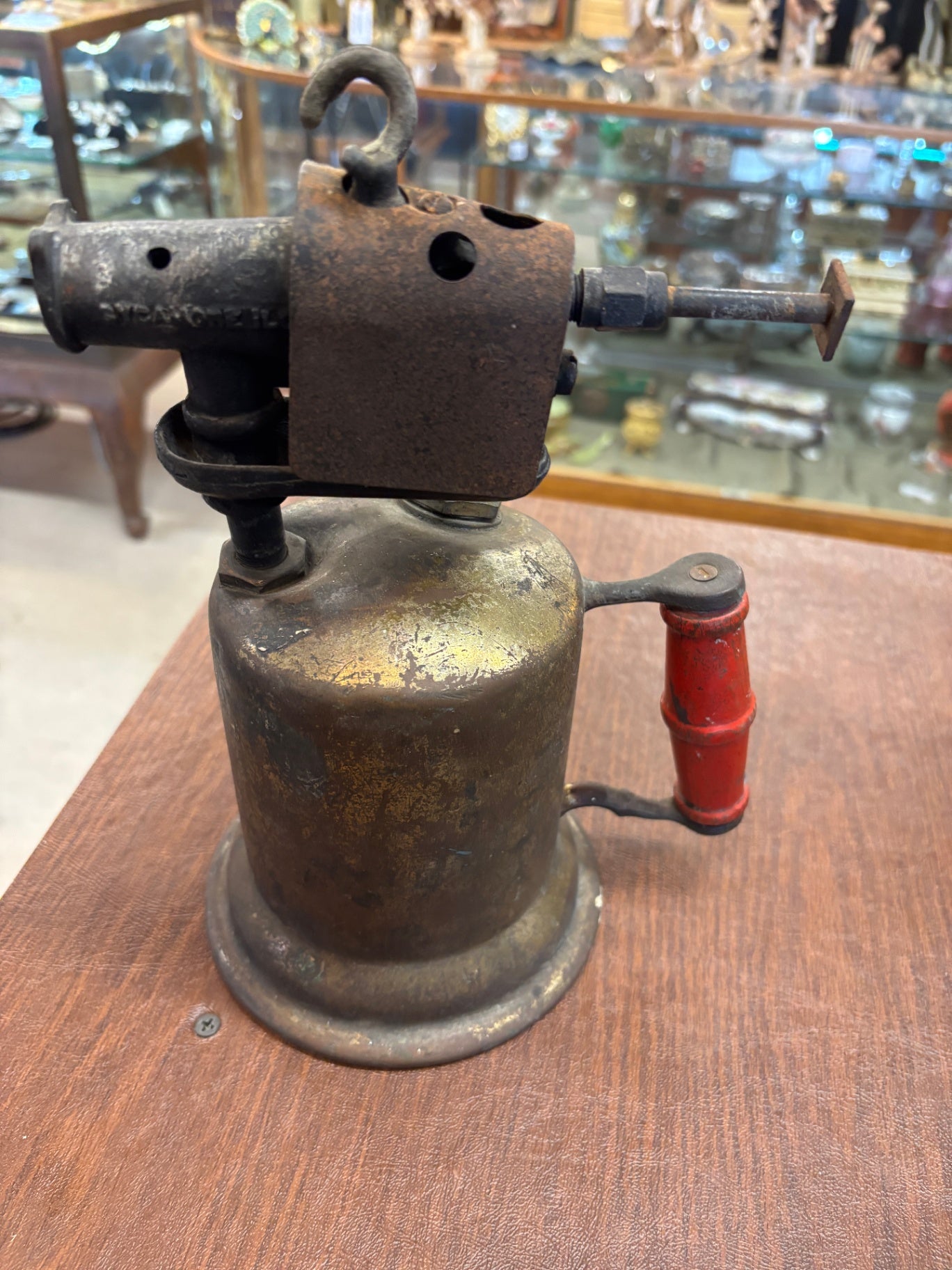 Vintage Turner Brass Works Blow Torch 206a Red Wood Handle Antique