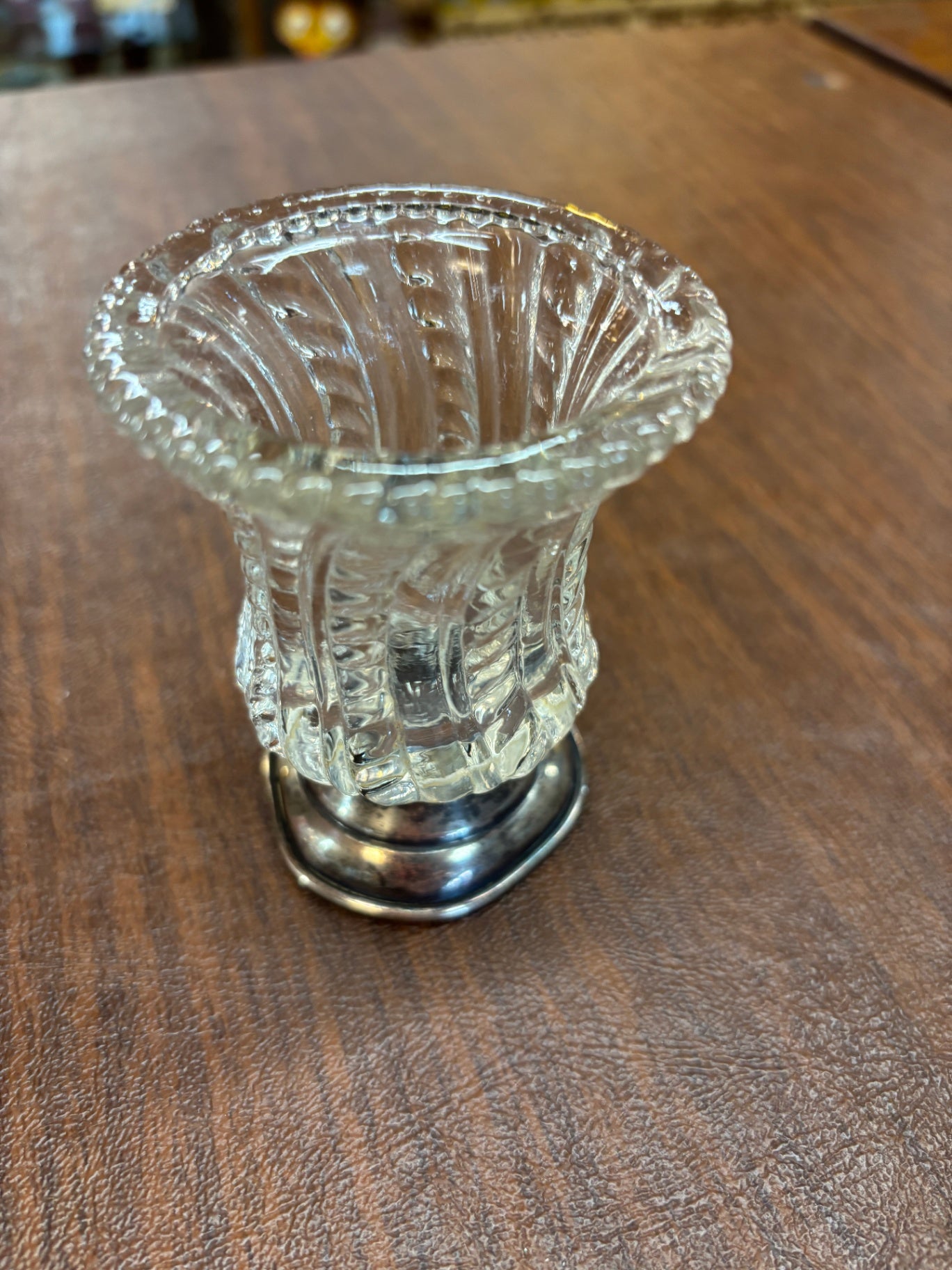 Vintage Crystal Toothpick Holder Sterling Silver Base Pressed Glass
