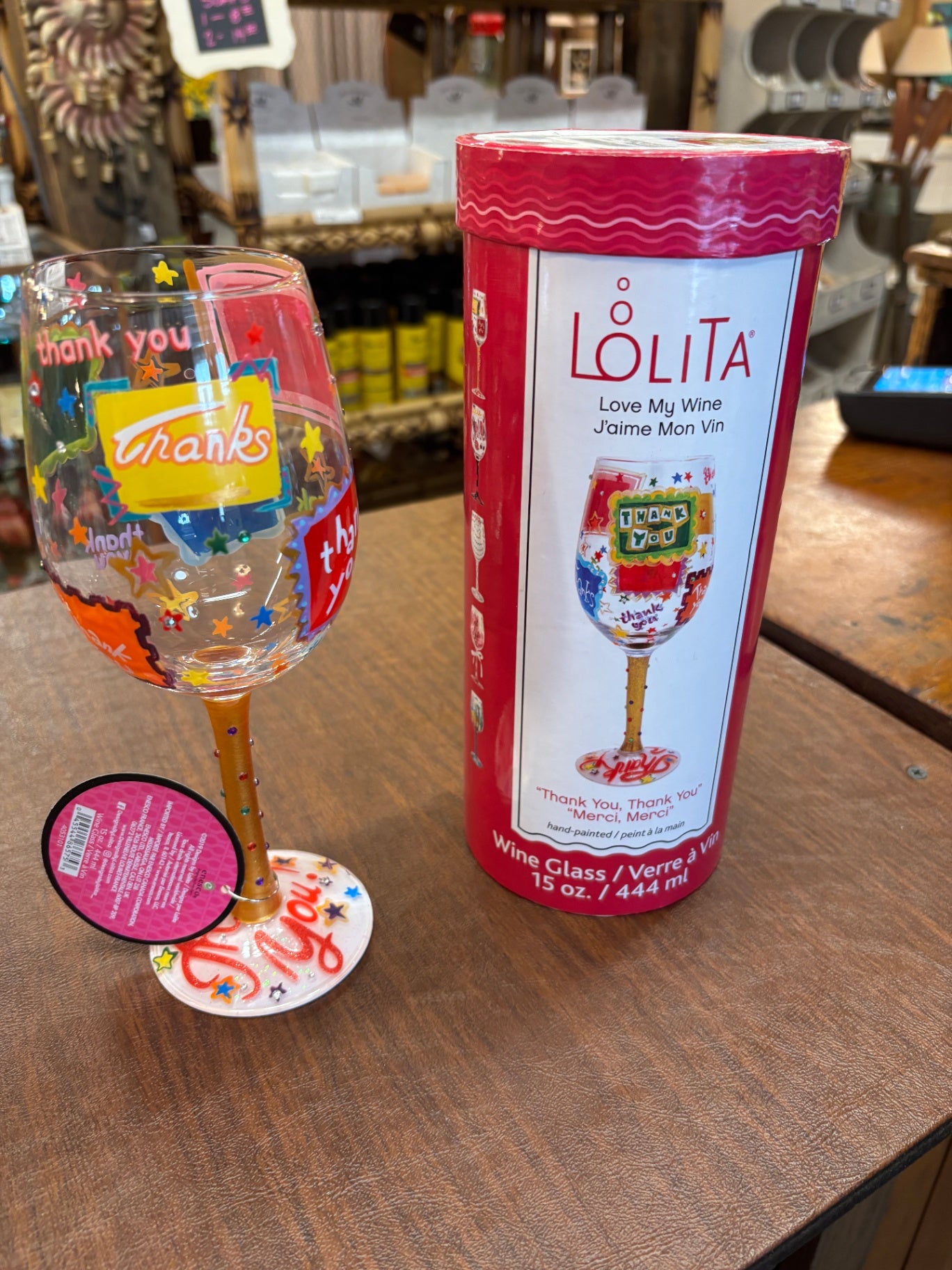 Love My Wine Lolita Thank You Glass Hand Painted 15 Oz