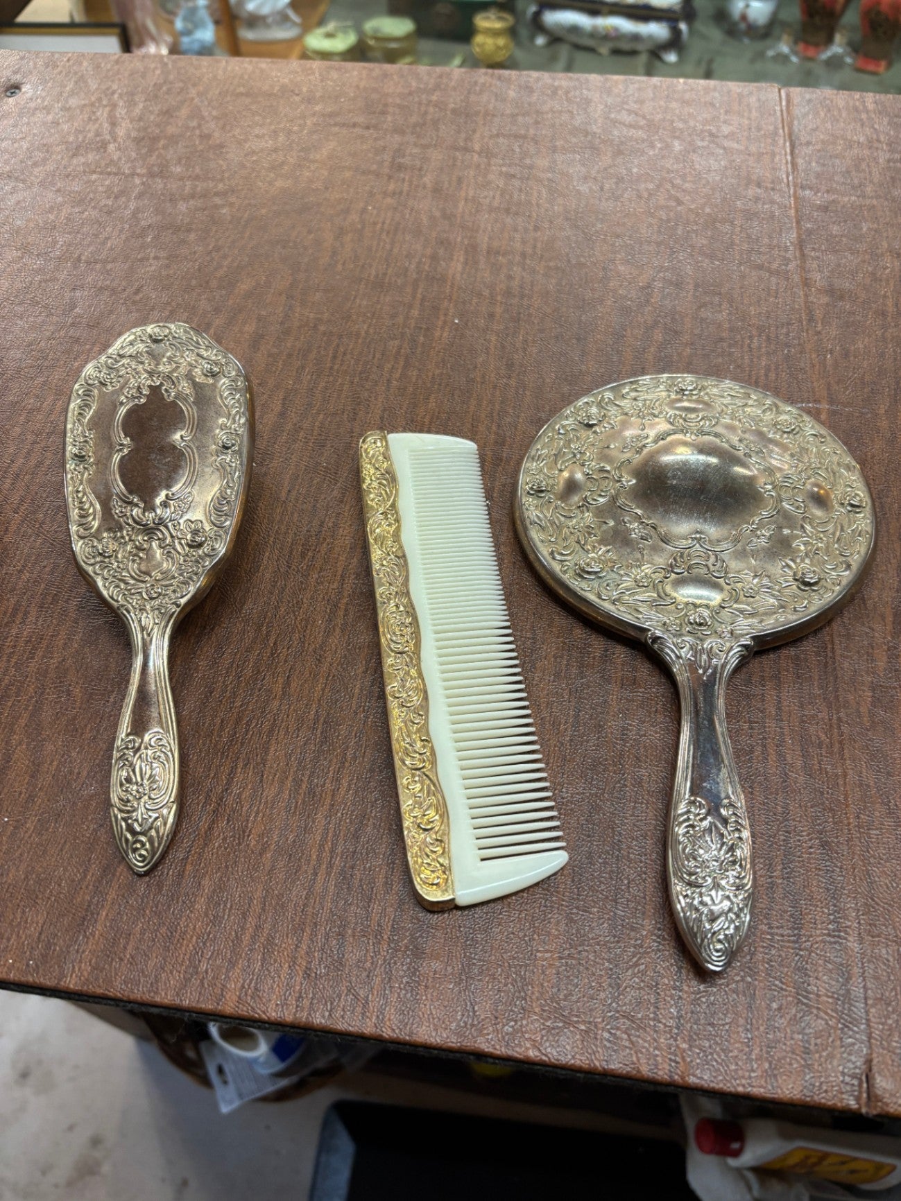 Vintage 3 Piece Vanity Set Hand Mirror Brush Comb