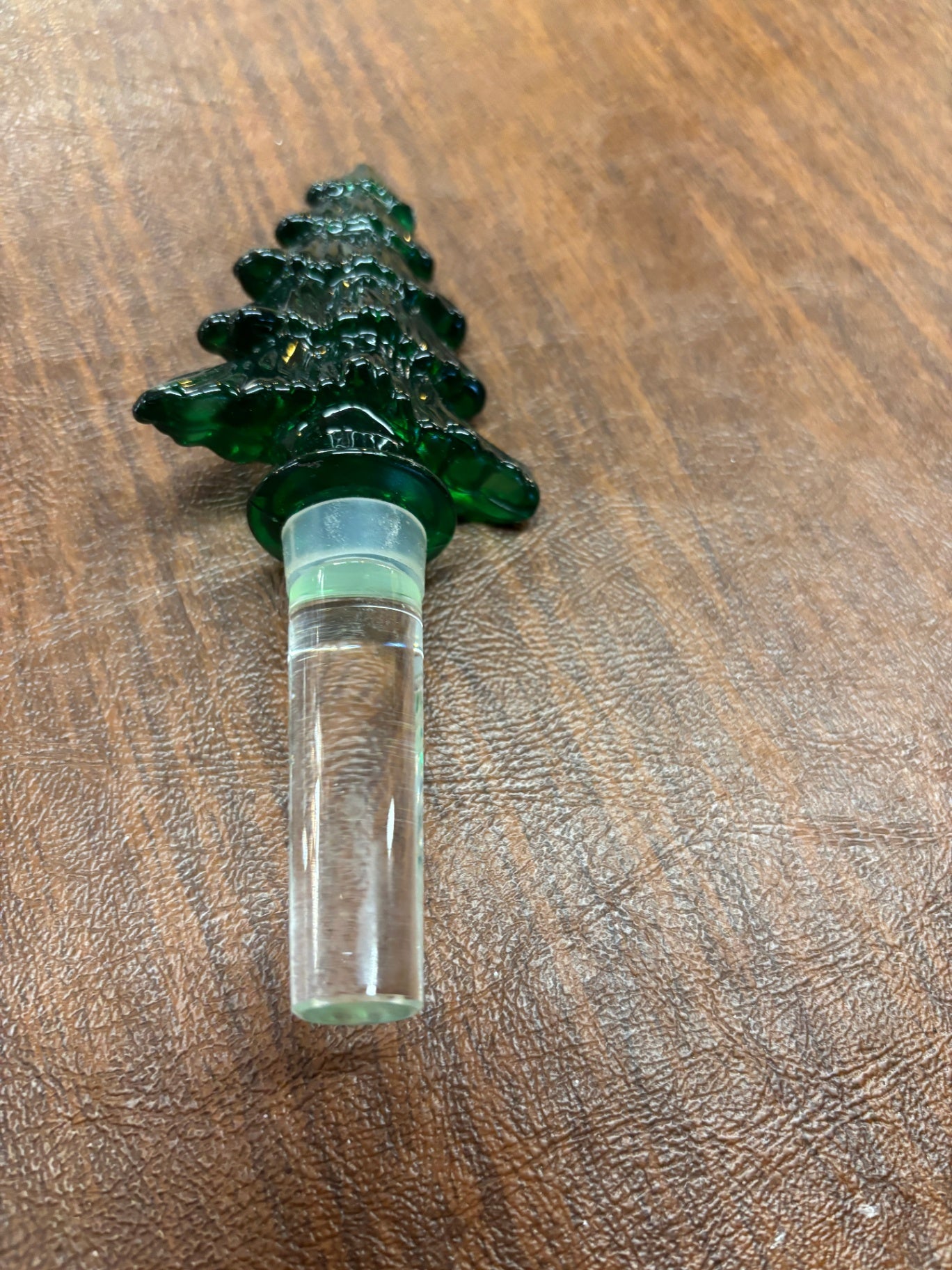  Holiday Time Green Christmas Tree Bottle Stopper Lead Crystal