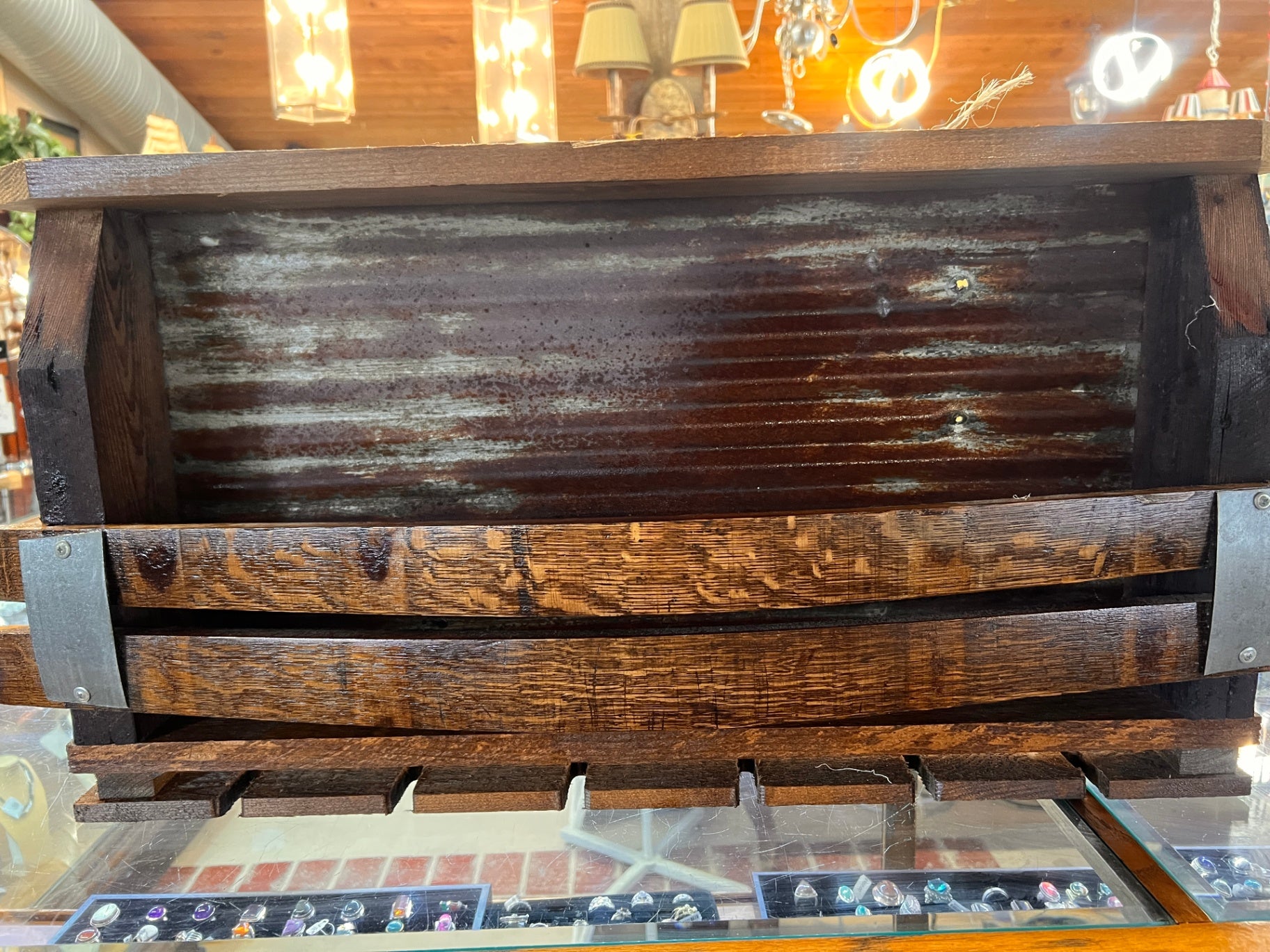 Rustic Wall Hanging Wine Glass Rack with Storage Shelf