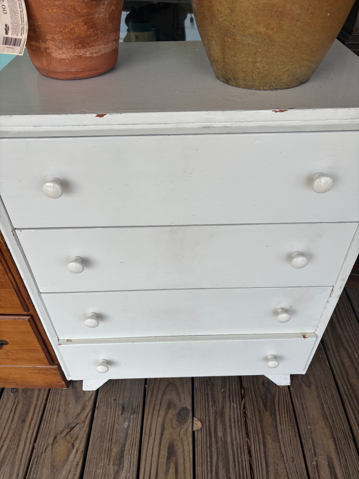 sm White dresser on porch