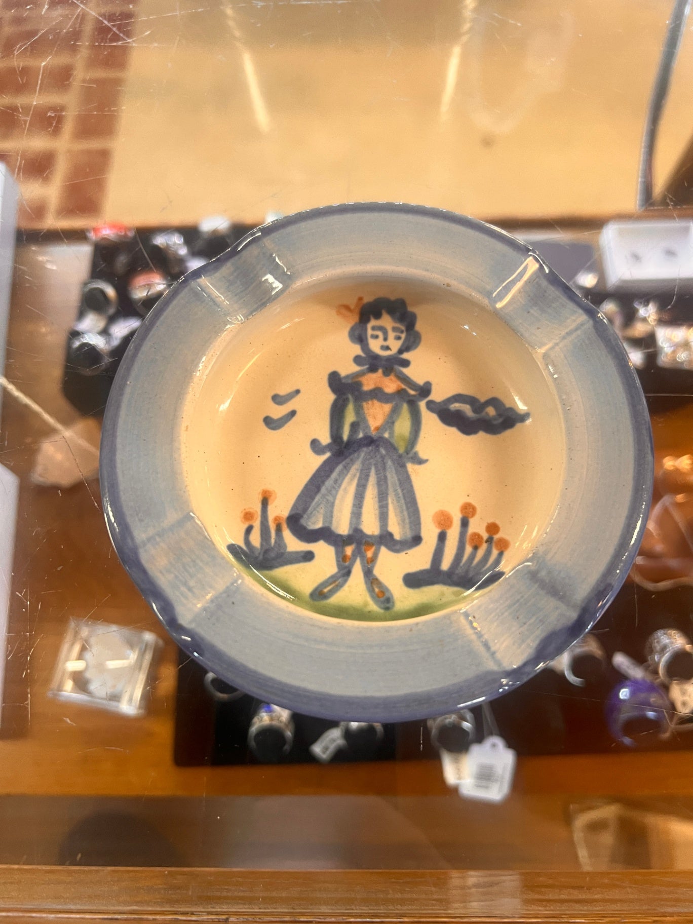 M.A, Hadley Country Girl Ashtray Hand Painted, Stoneware, Pottery