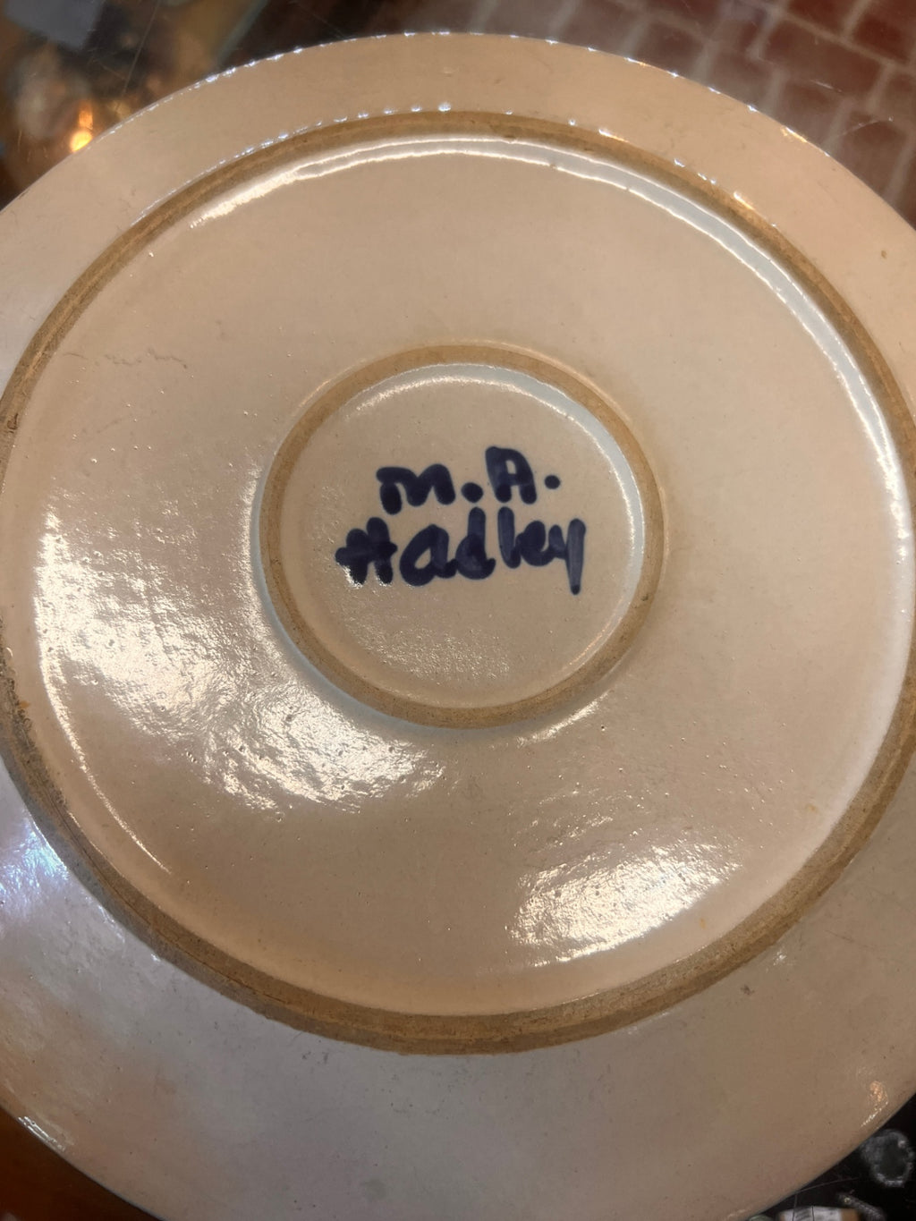M. A. Hadley Pottery Farmer's Wife 11” Luncheon Plate Country Farm Blue White