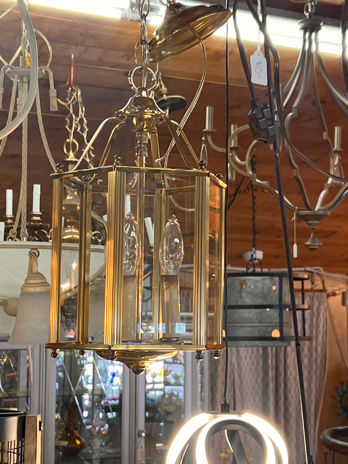 Vintage Brass Hexagon chandelier 