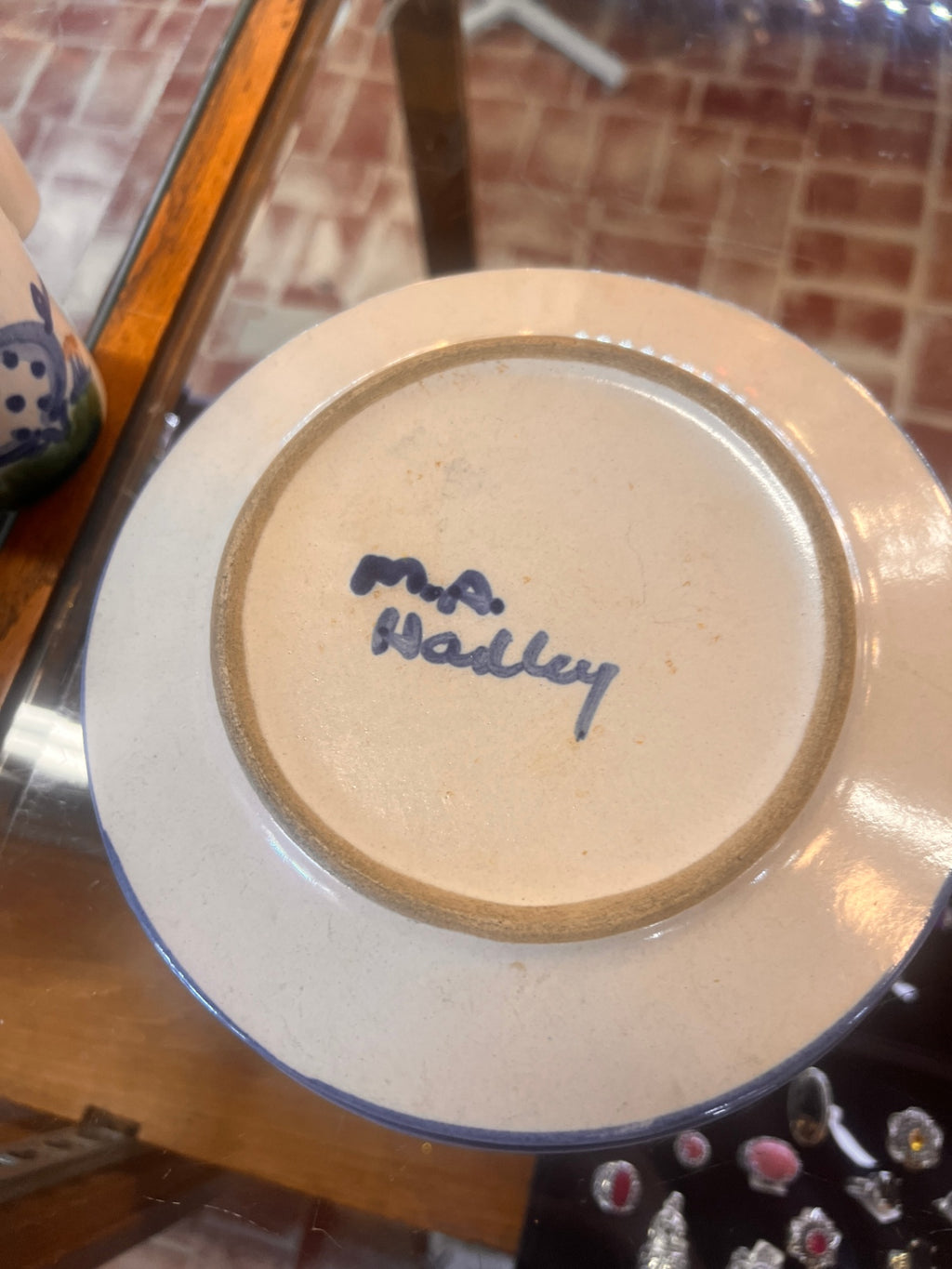 M. A. Hadley Hand Painted Pottery 7.5" Signed Dessert Bread Plate FARM HOUSE