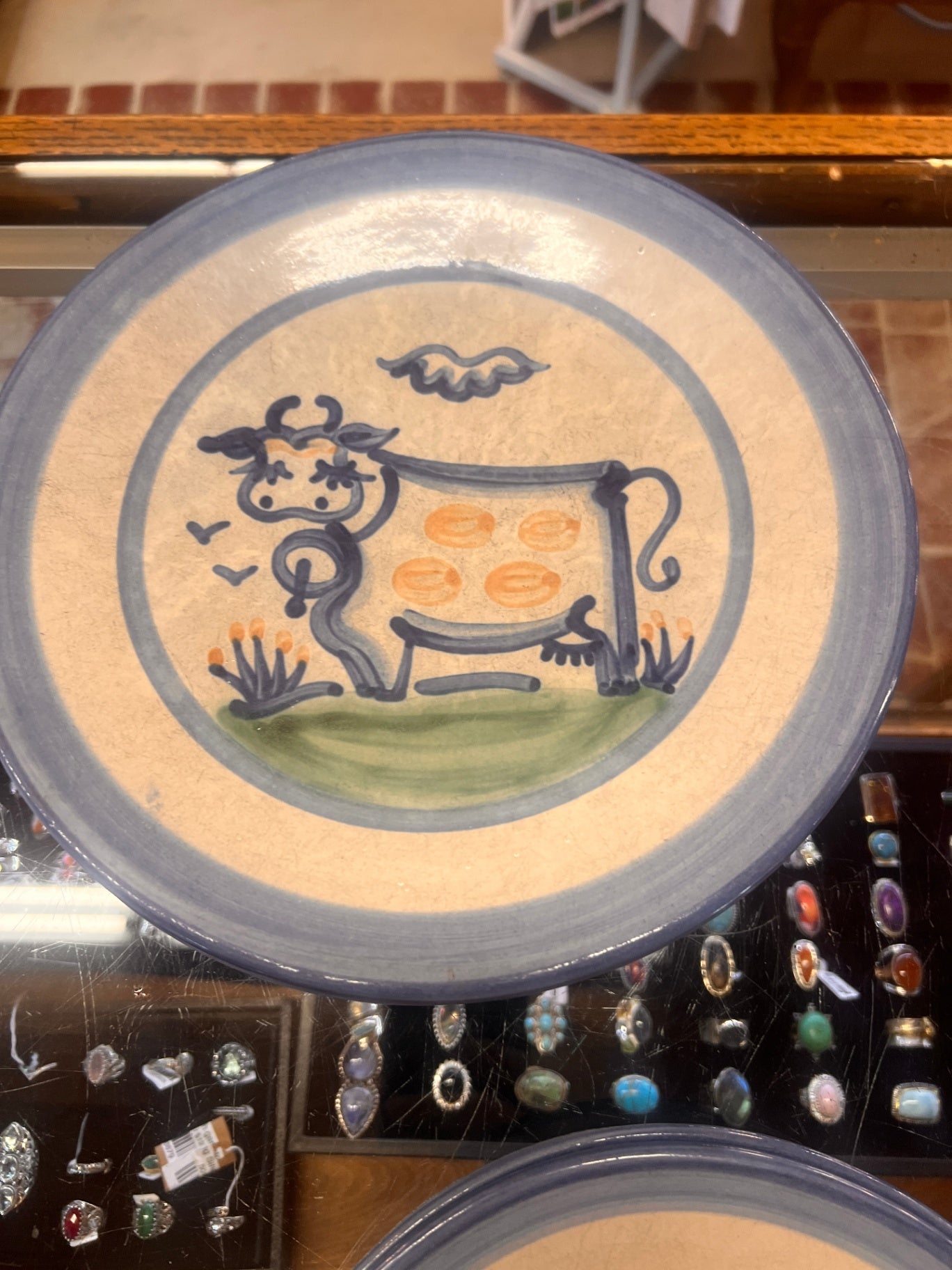 Vtg M.A. Hadley Pottery Hand Painted Folk Art Country Cow Plate 11" Signed