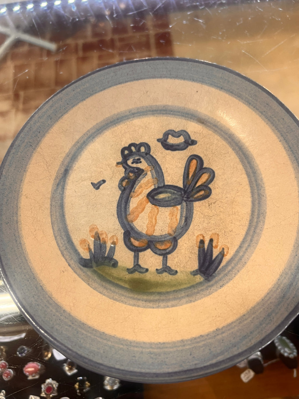 Louisville Stoneware - M A HADLEY - COUNTRY SCENE BLUE - CHICKEN - 9" PLATE