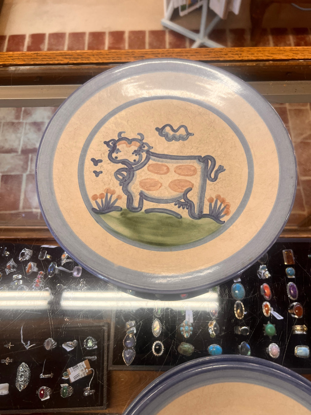 Vintage MA Hadley Pottery Stoneware Cow Farmhouse Dinner Plate Platter 11”
