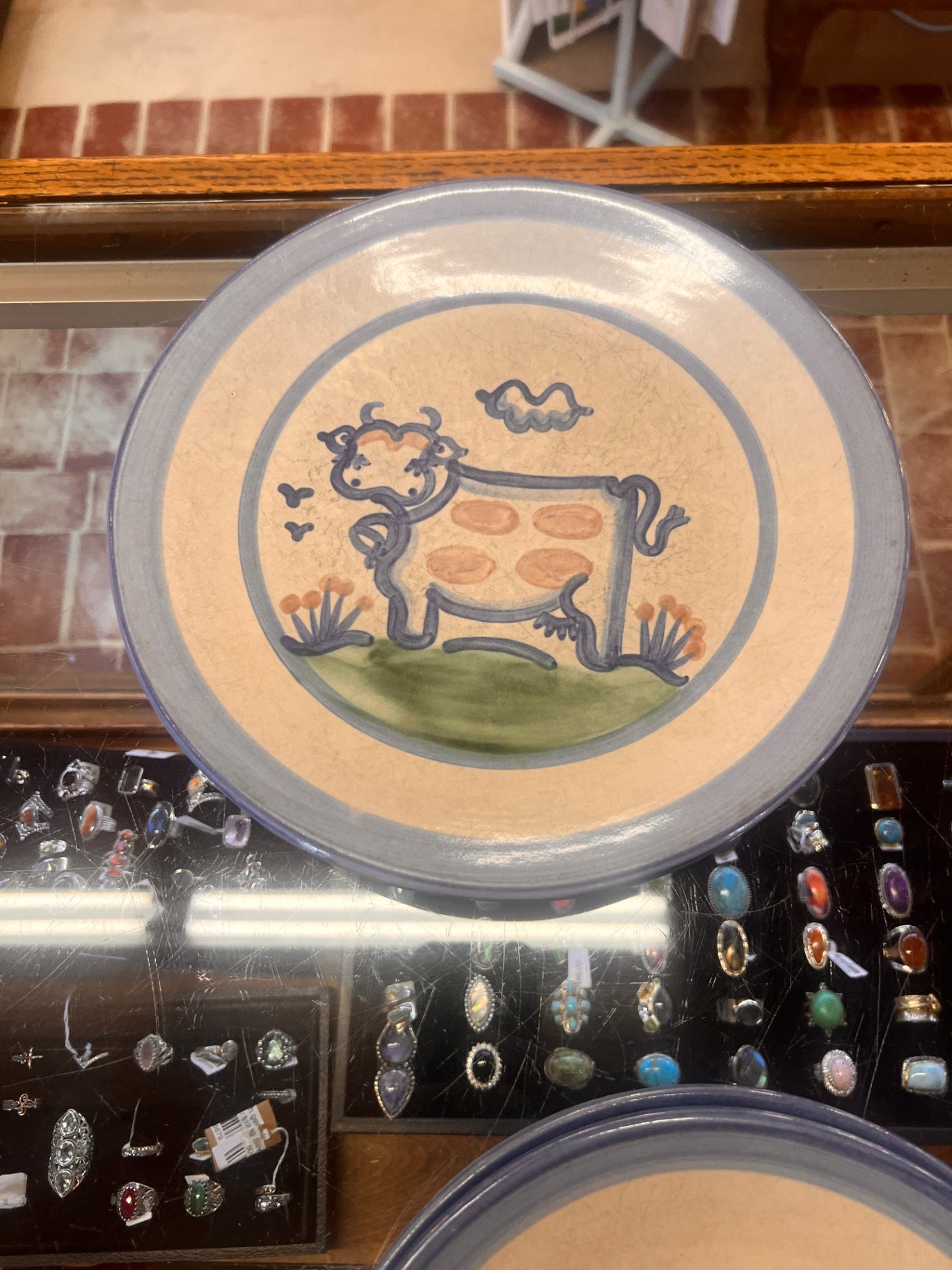 Vintage MA Hadley Pottery Stoneware Cow Farmhouse Dinner Plate Platter 11”