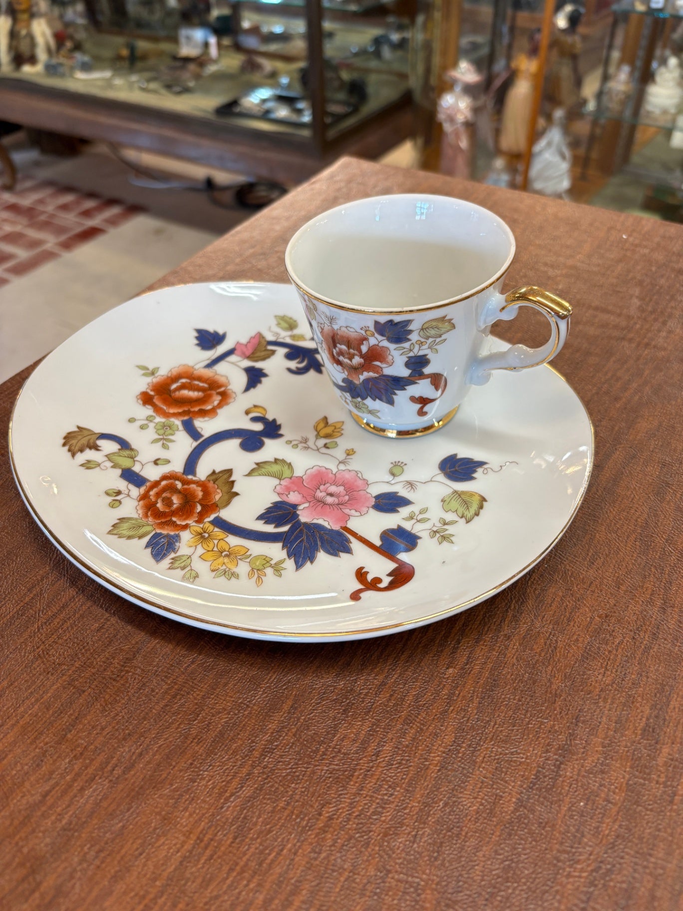 Oval Snack Plate with Cup Flower Pattern set of 4