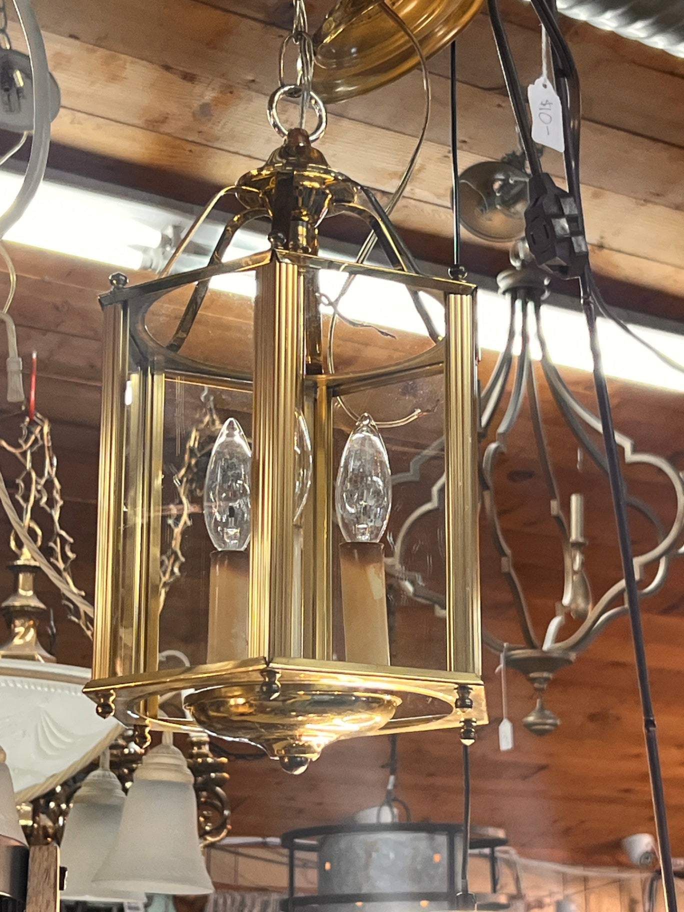 Vintage Brass Hexagon chandelier 