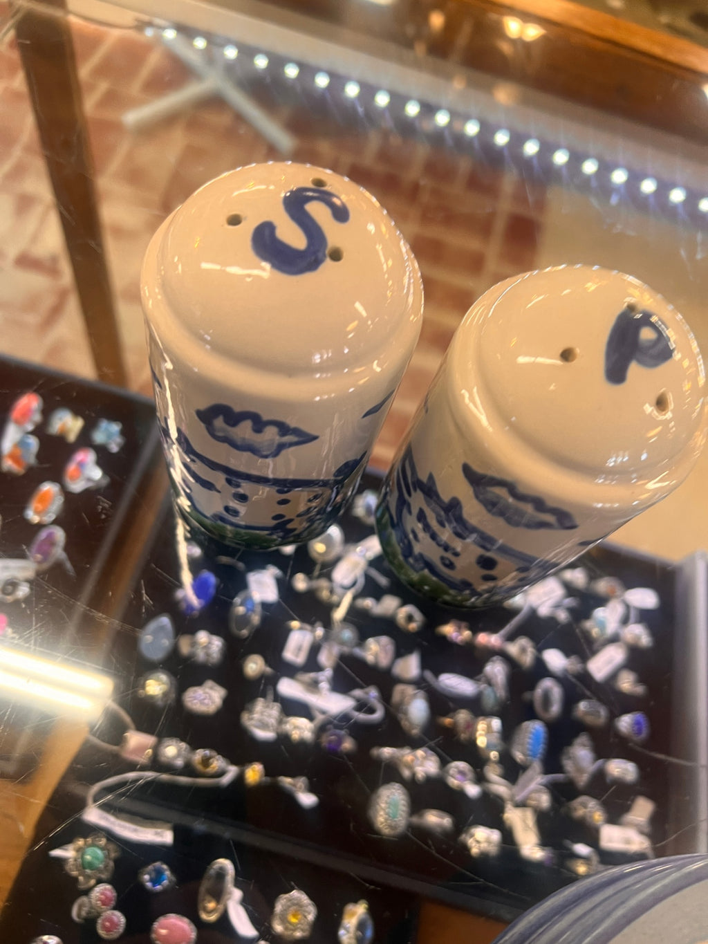 Large Salt & Pepper Set Country Scene Blue by M A Hadley