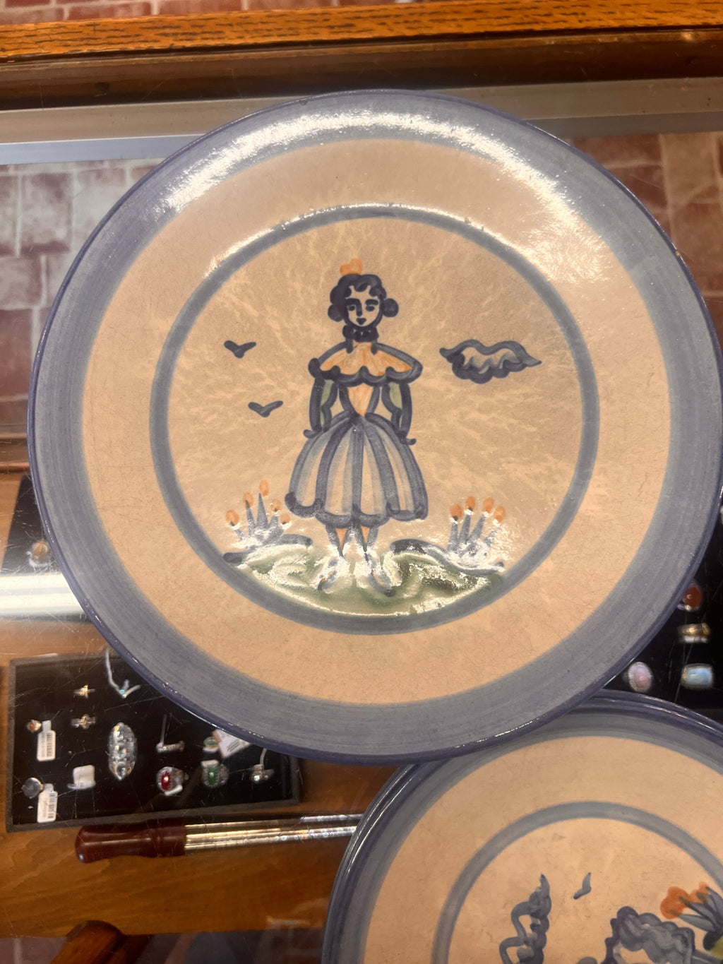 M. A. Hadley Pottery Farmer's Wife 11” Luncheon Plate Country Farm Blue White