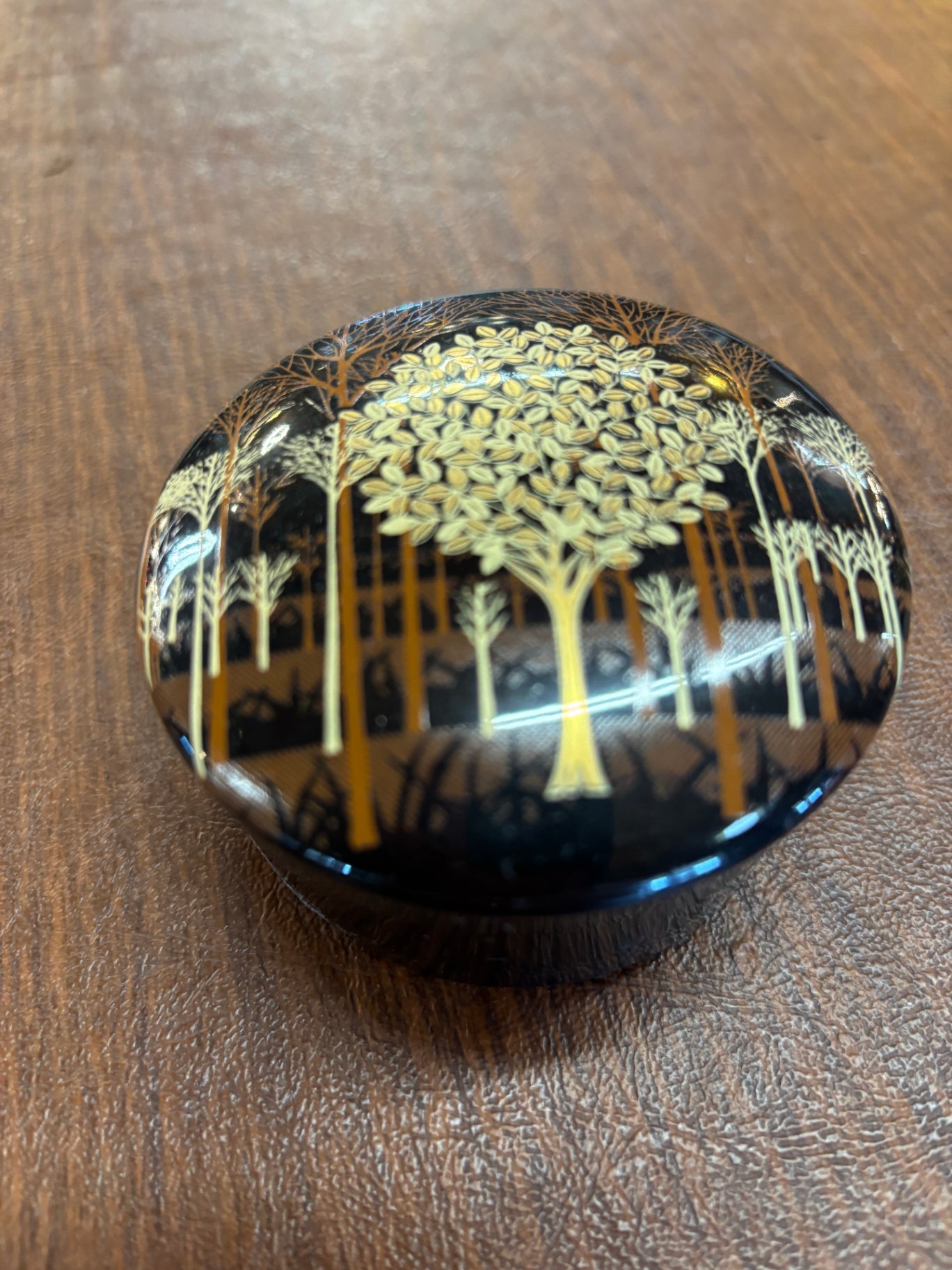  Otagiri Japan Black Lacquer Metallic Gold Tree Trays and Trinket Box