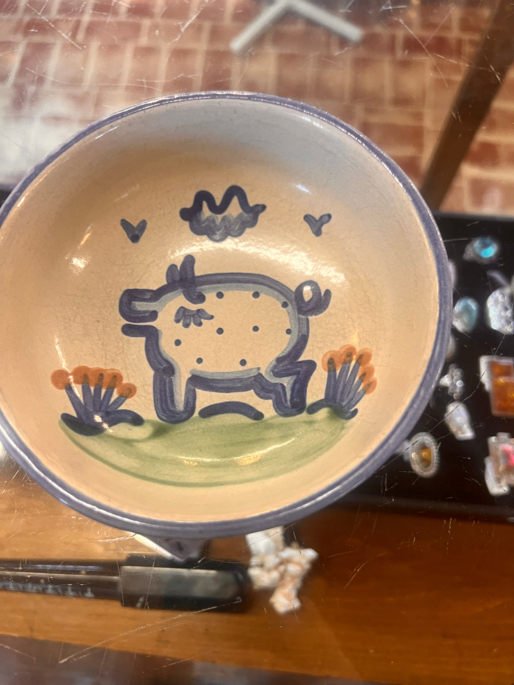 Coupe Cereal Bowl Country Scene Blue by M A Hadley