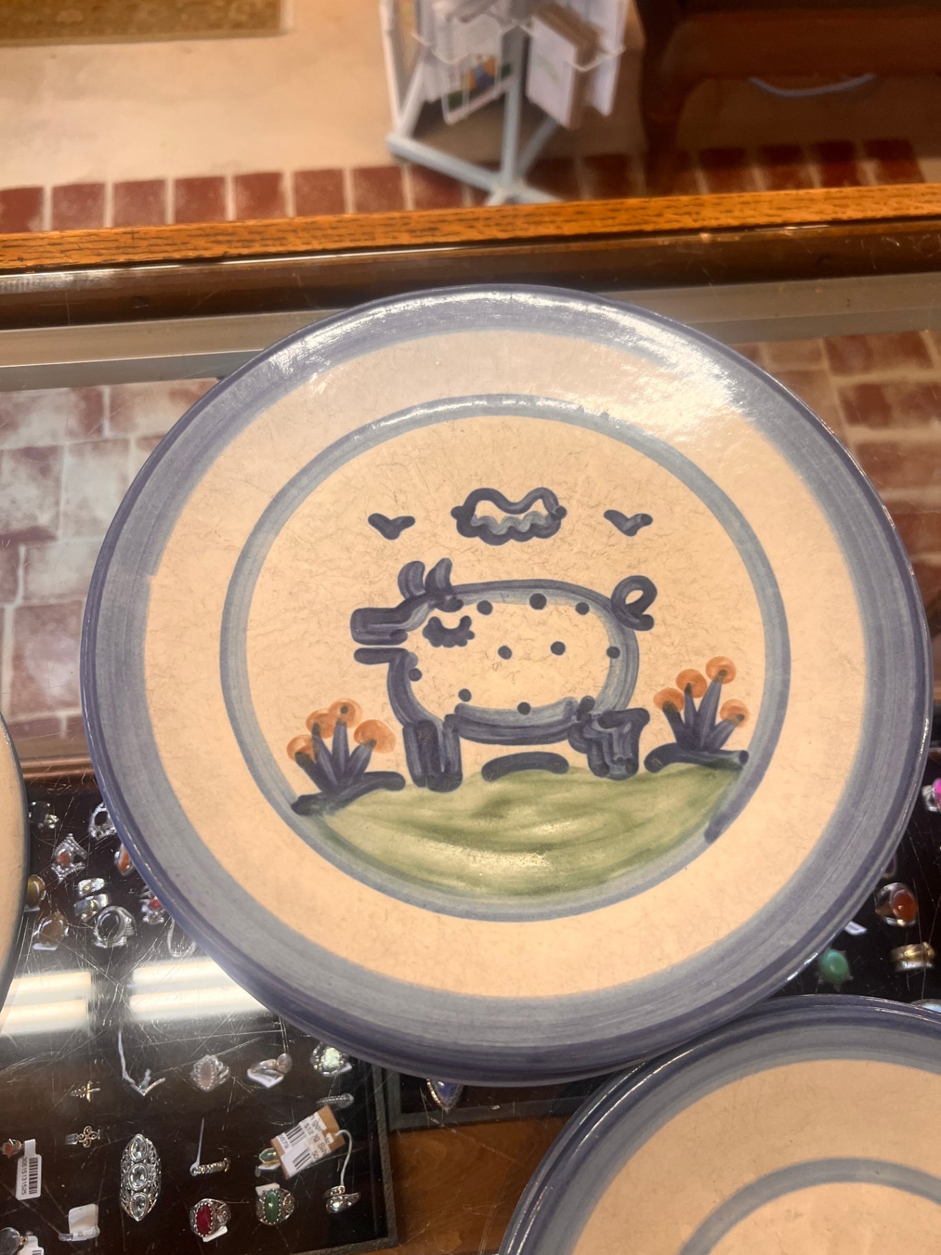 Vintage MA Hadley Pottery Stoneware Pig Farmhouse Dinner Plate Platter 11”