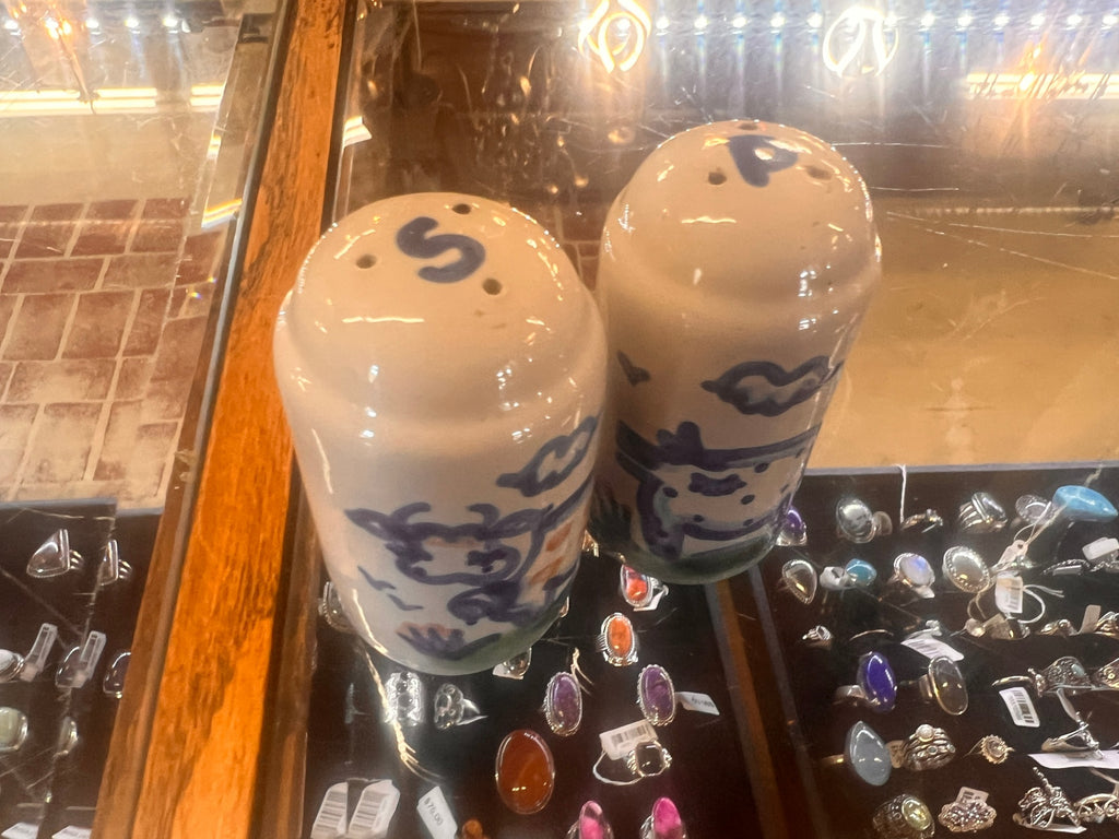 Small Salt & Pepper Set Country Scene Blue by M A Hadley