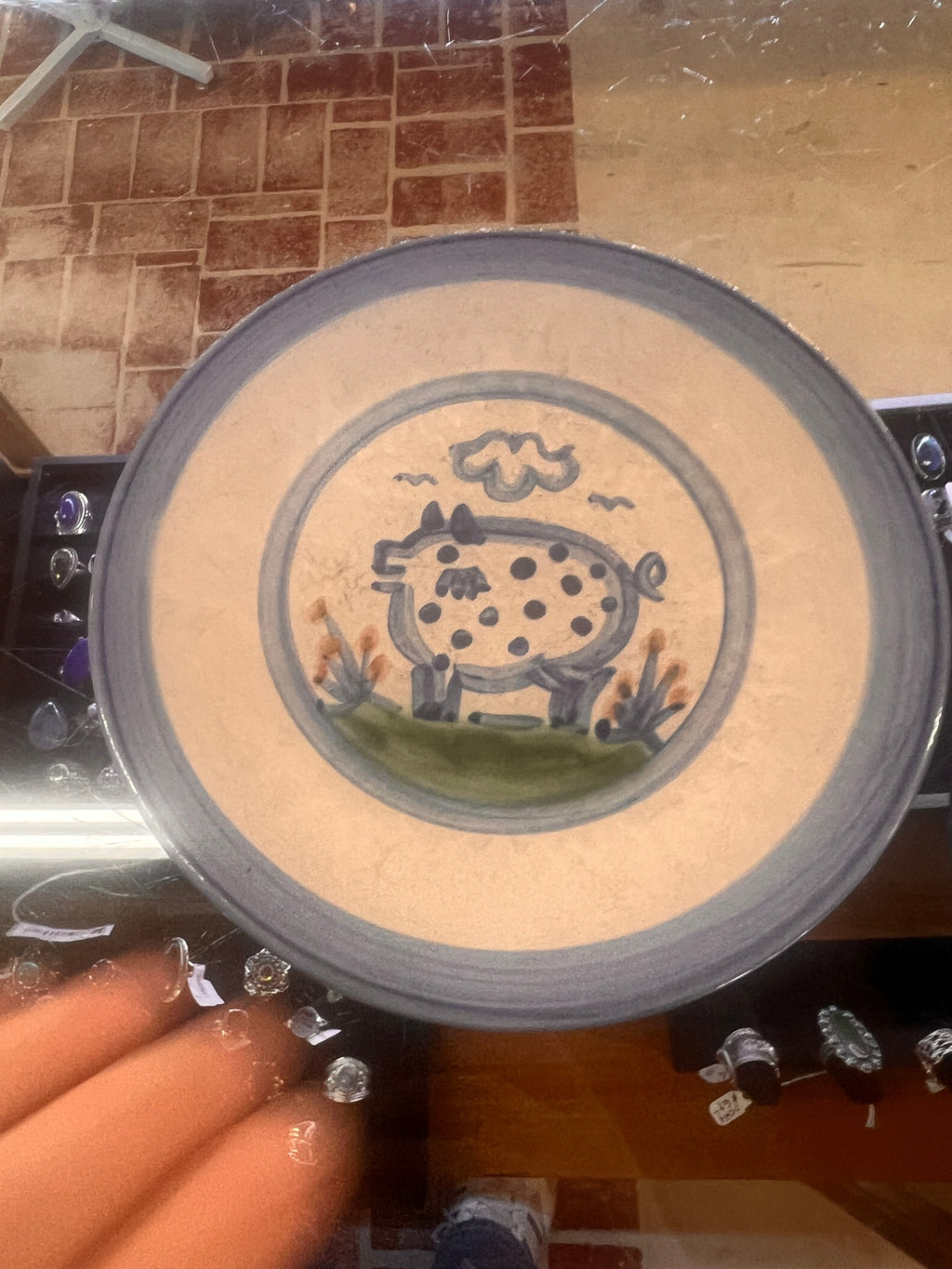 Vintage MA Hadley Pottery Stoneware Country Farmhouse Swine PIG 8" Plate