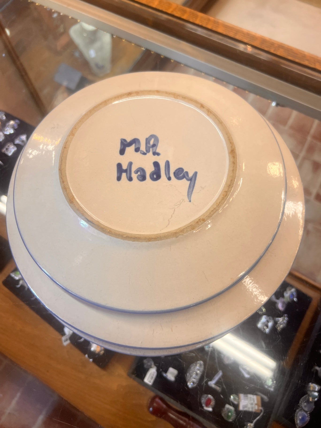 Vtg M.A. Hadley Pottery Hand Painted Folk Art Women Plate 7 7/8" Signed