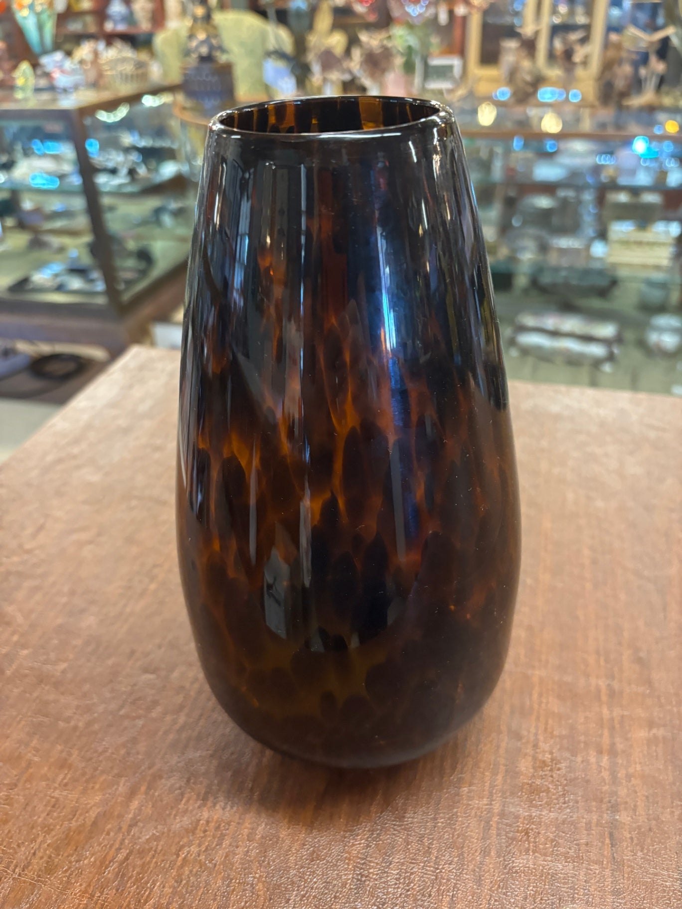 hand blown Art glass vase 10 inch long leopard print
