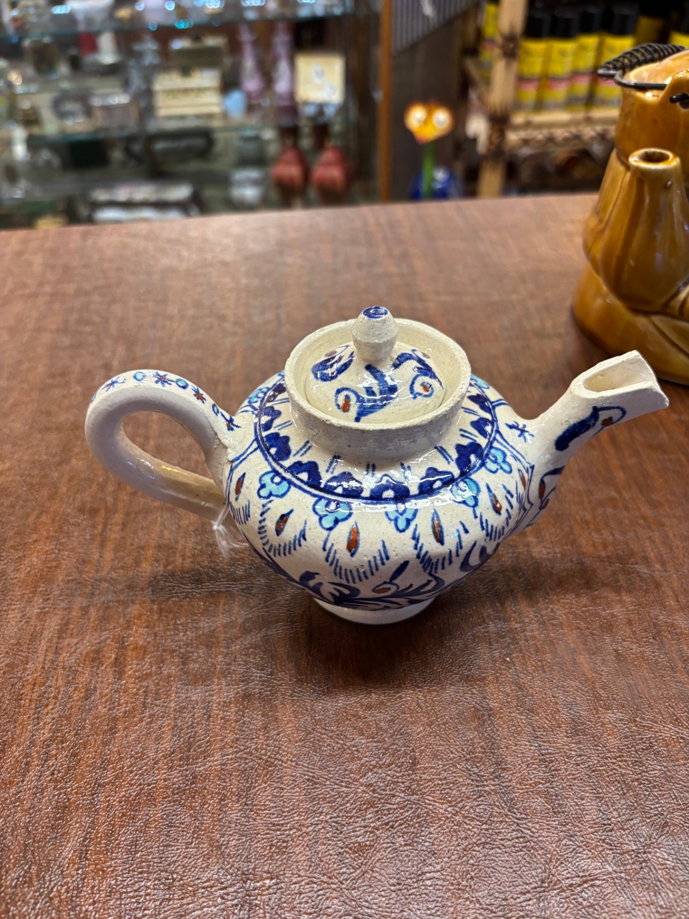 Vintage blue and white ceramic teapot
