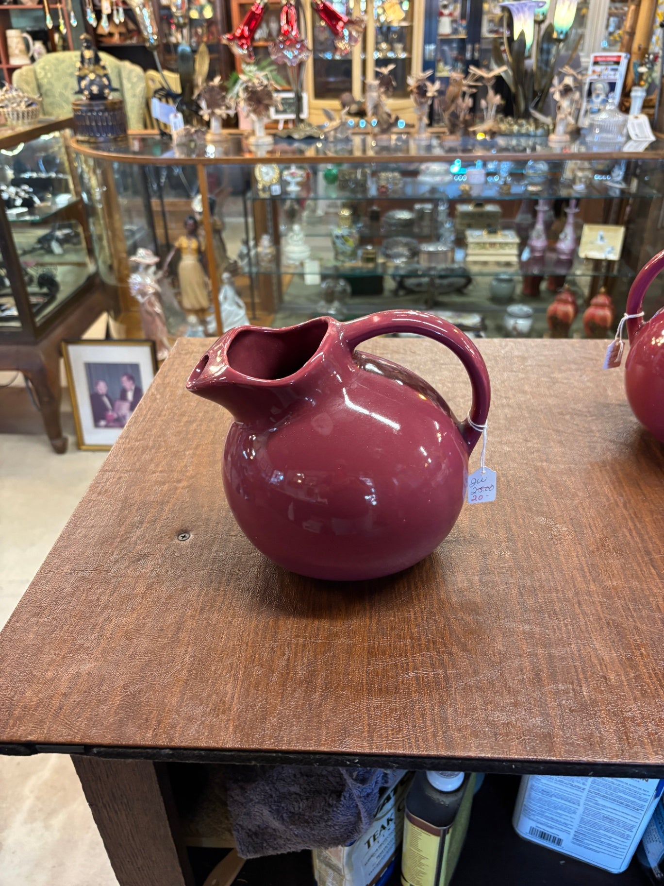 Vintage HALL Pottery Burgundy Ball Pitcher: 80 oz with Ice Lip