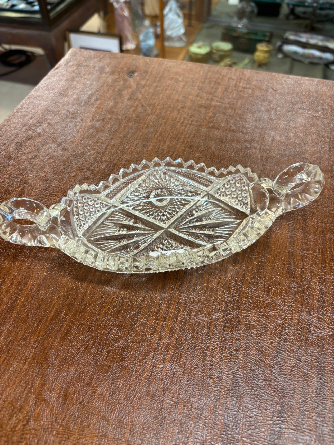 Double Handled EAPG Cut Glass Oval Pickle Relish Dish