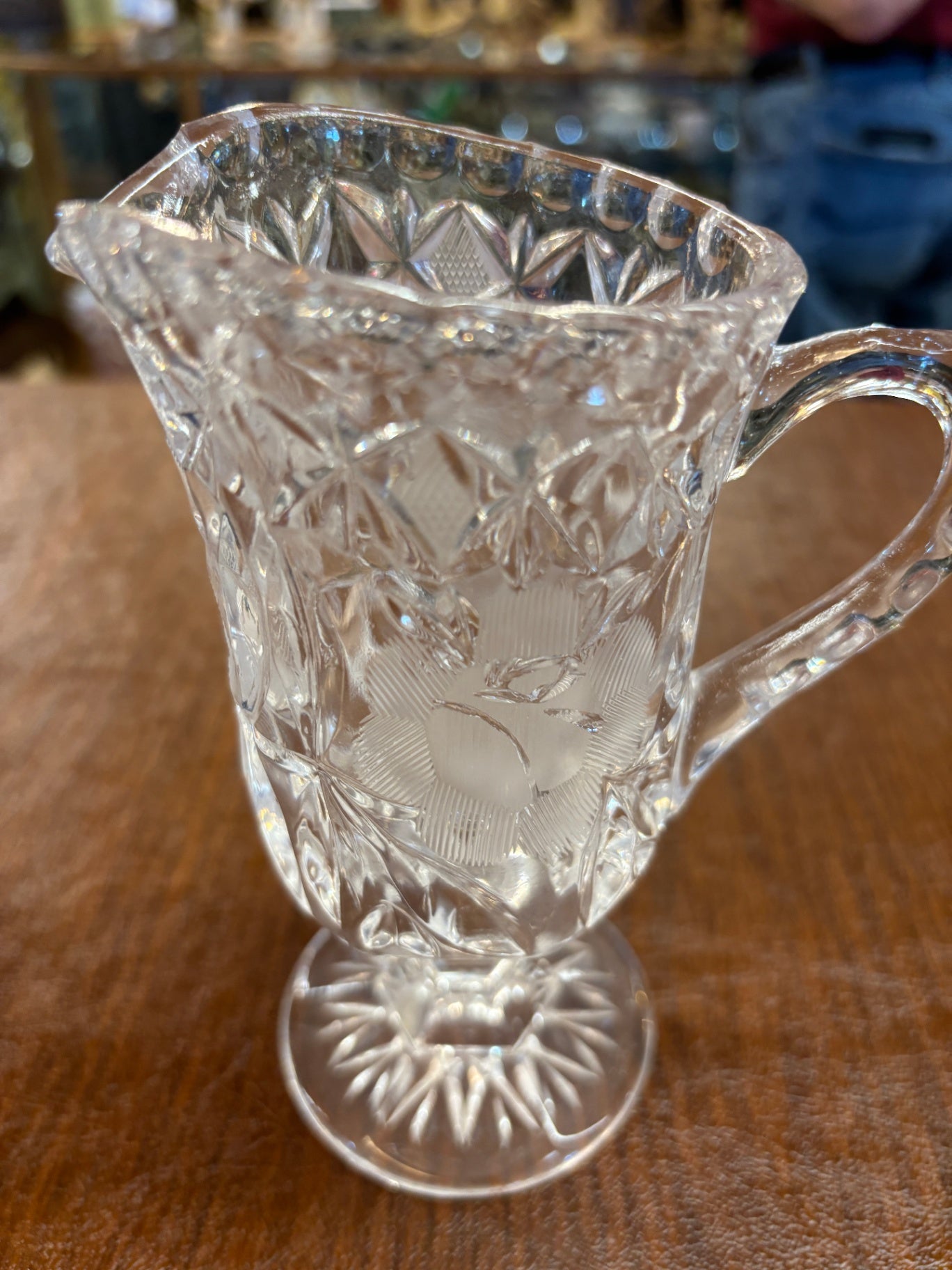 Hand Cut Crystal Footed Small Pitcher Flowers