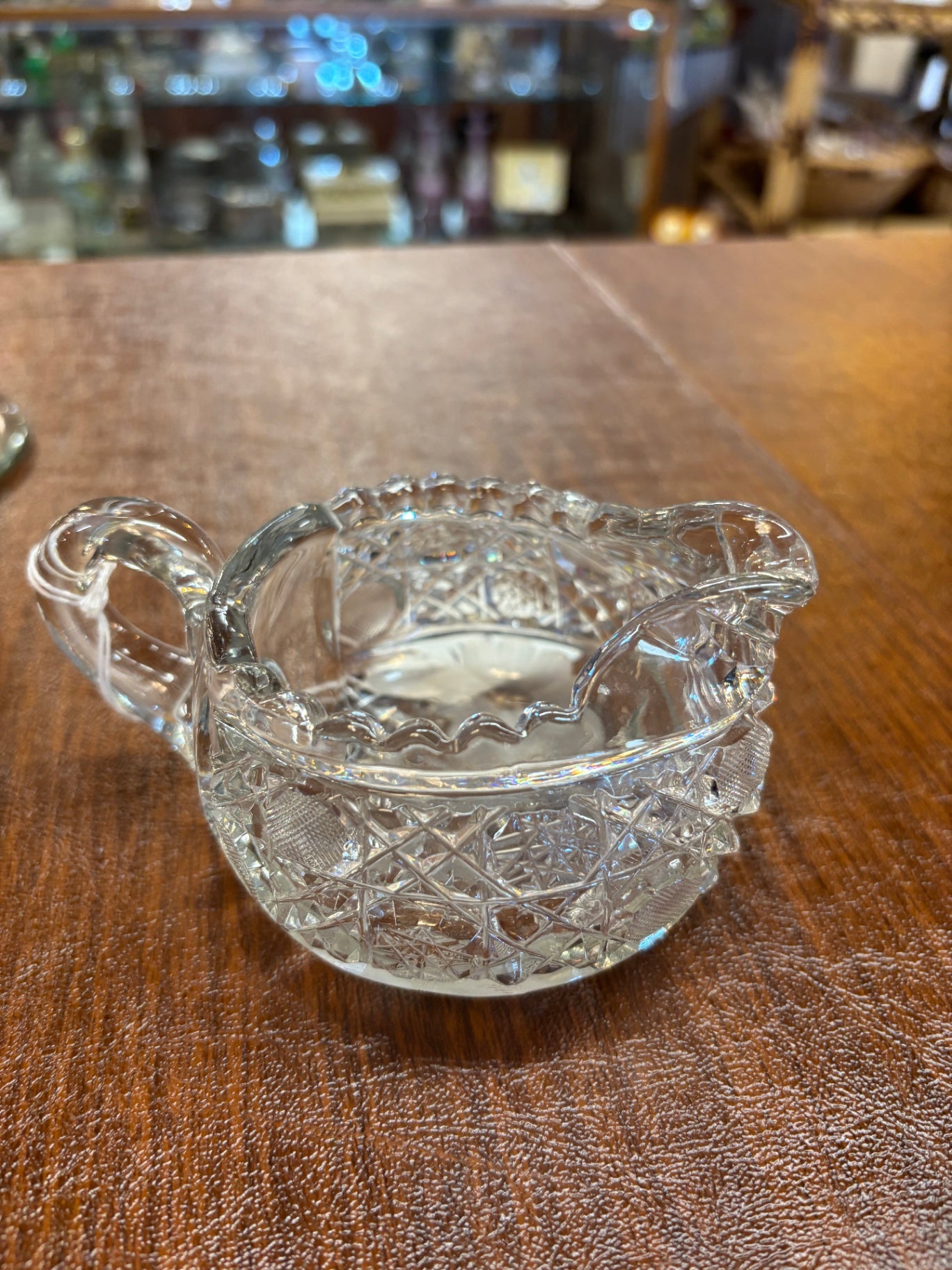 Cut Glass Crystal Creamer Floral Heavy *Base 