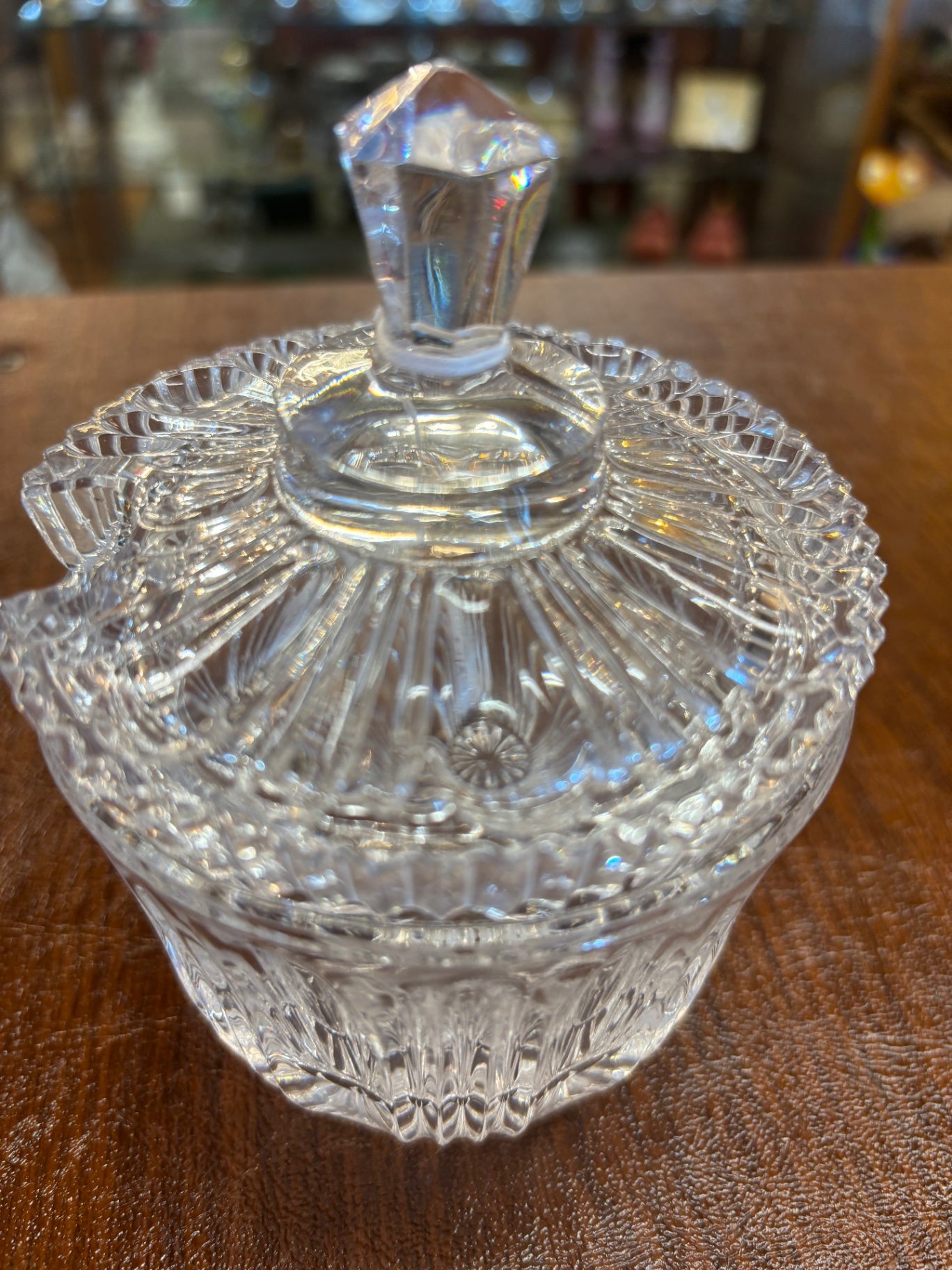 Vintage Heavy Crystal Condiment Jar-w/Faceted Finial