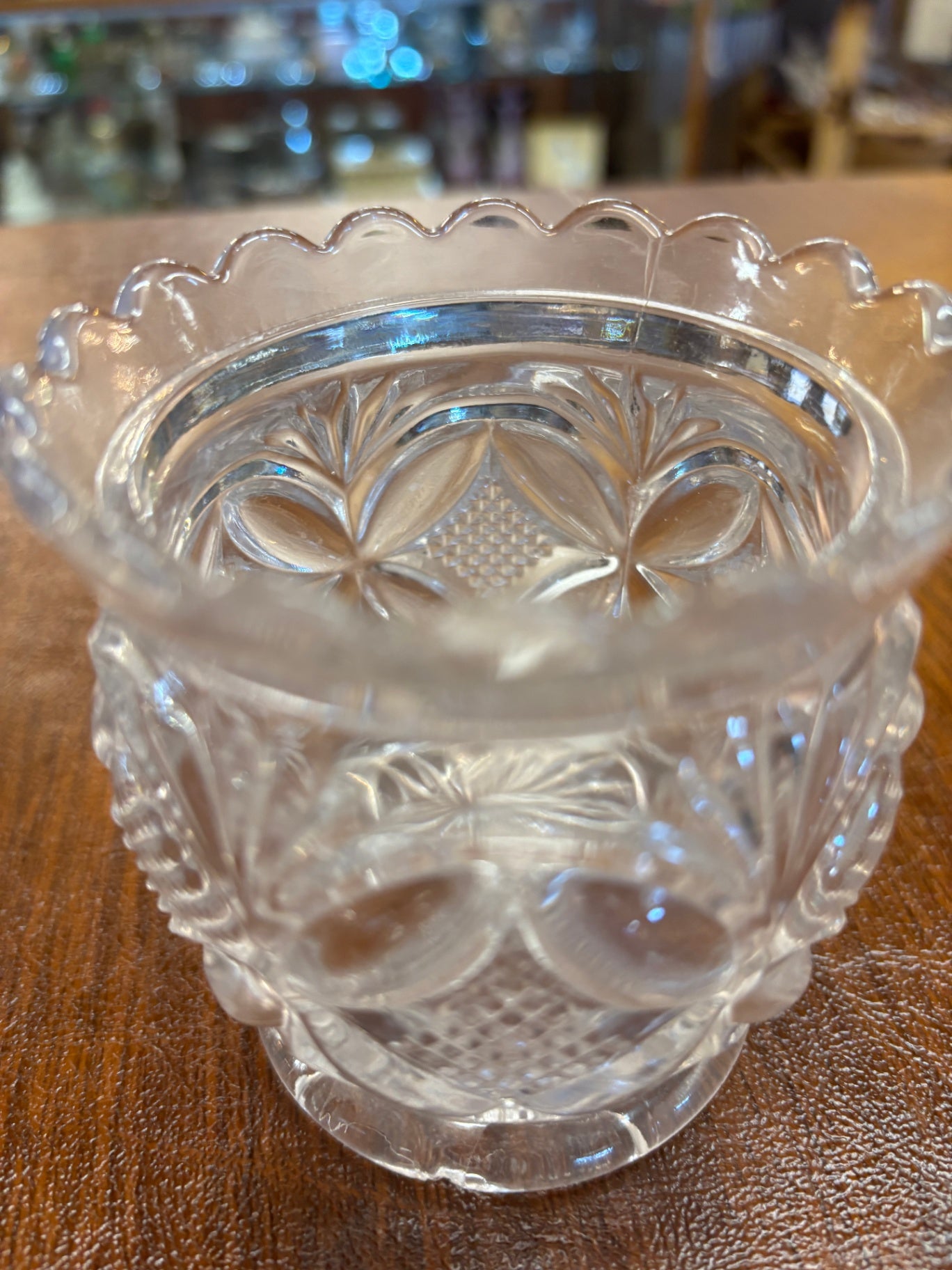  Clear Cut Glass Scalloped Sugar Bowl votive holder Vintage Dish