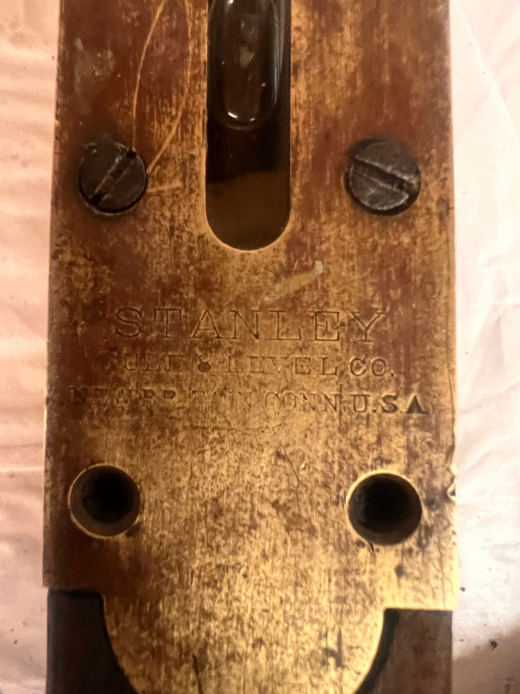 Antique Stanley Rule & Level Co. 24" Wooden Carpenter’s Spirit Level – Brass Ends, New Britain CT Tool
