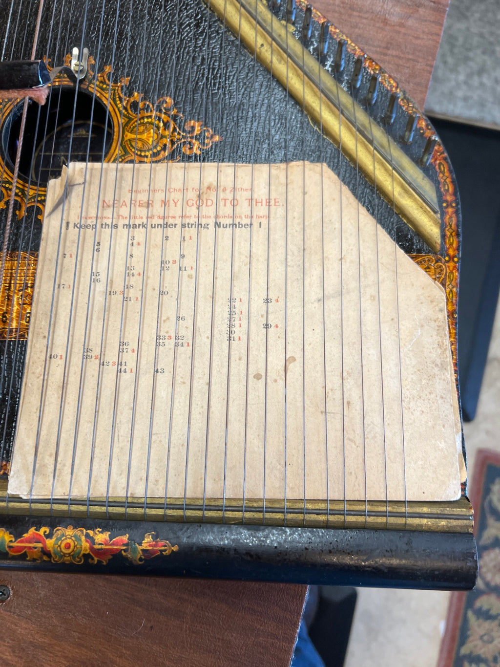 Antique Oscar Schmidt No. 4 Autoharp Zither – Early 1900s American Folk Instrument – Original Instruction Chart