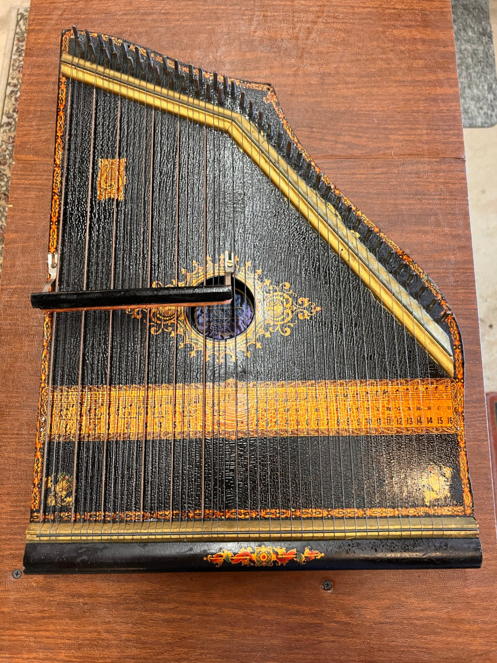 Antique Oscar Schmidt No. 4 Autoharp Zither – Early 1900s American Folk Instrument – Original Instruction Chart