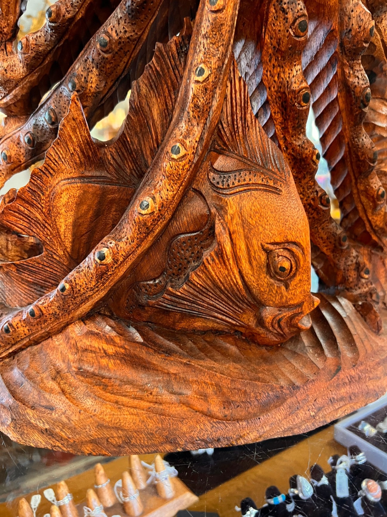 20x18 octopus and fish wood carving