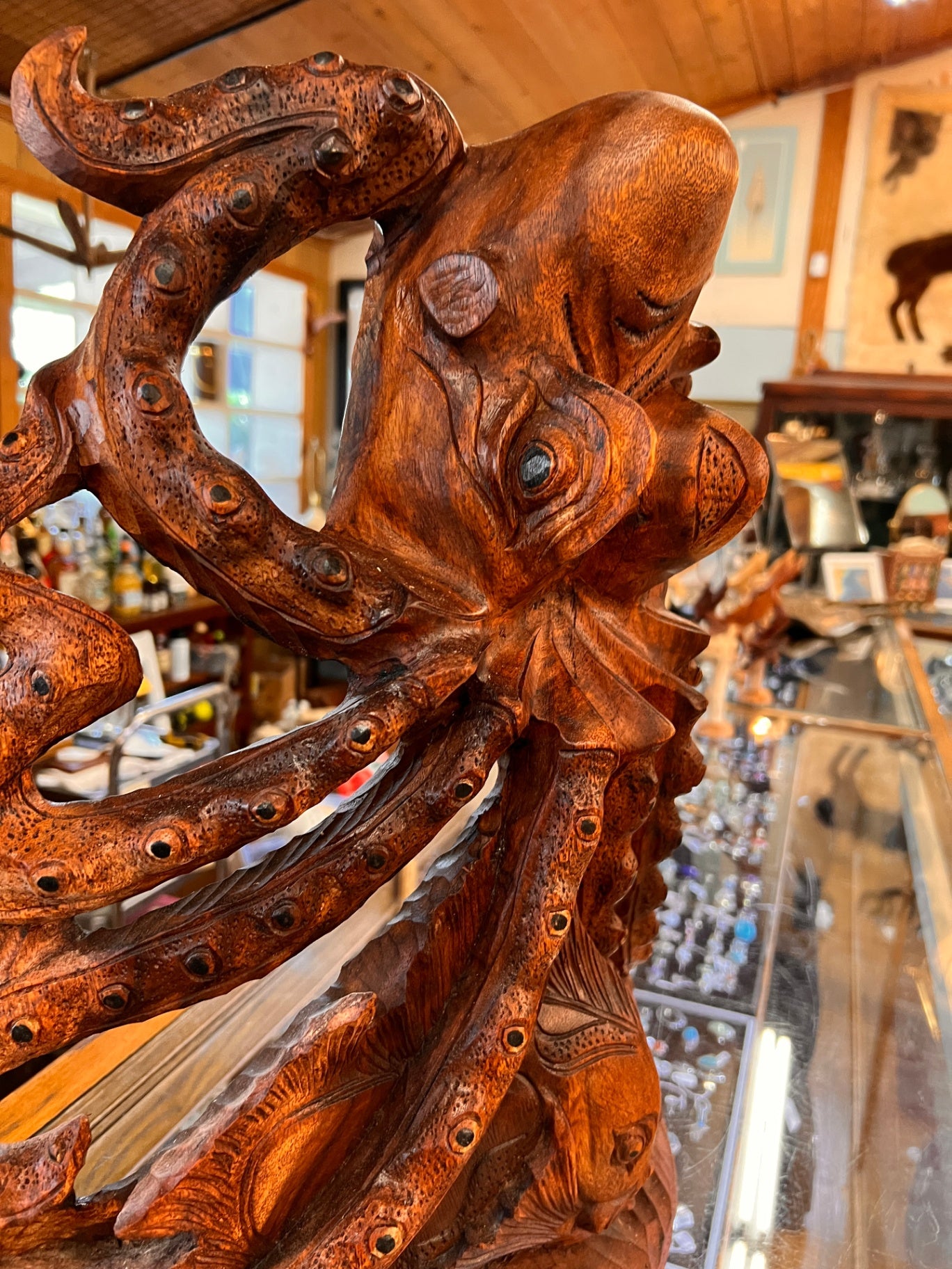 20x18 octopus and fish wood carving