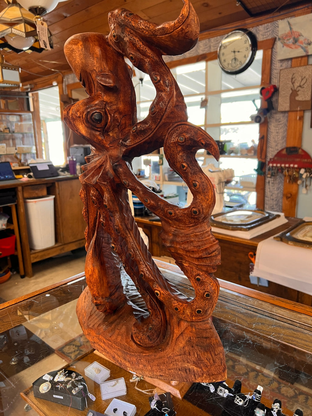 20x18 octopus and fish wood carving